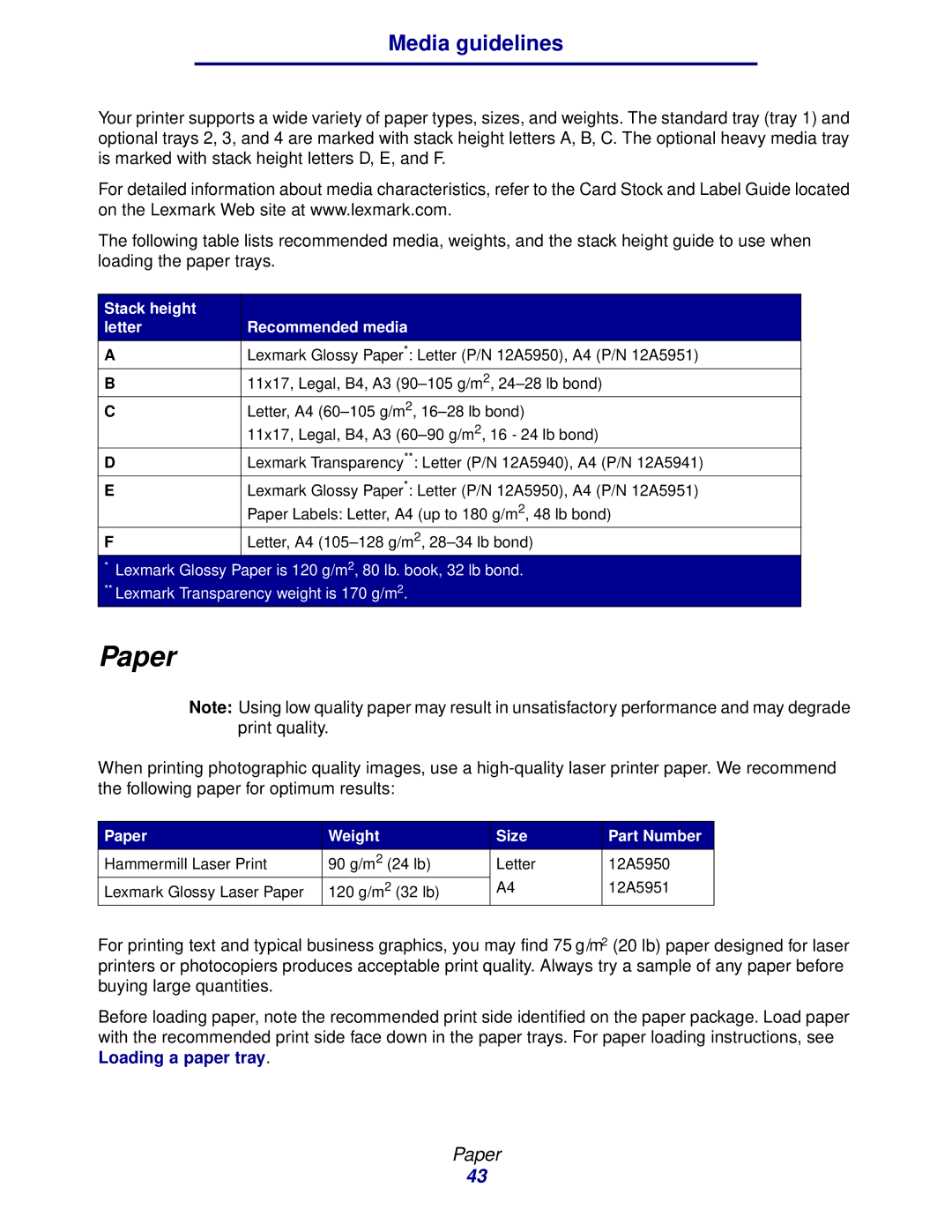 Lexmark 912 manual Paper, Media guidelines 