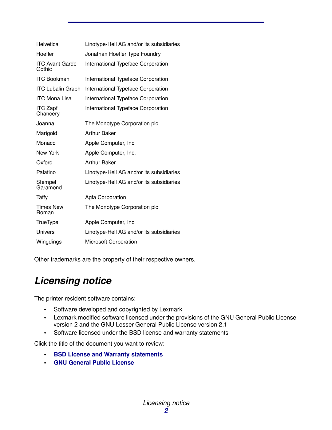 Lexmark 912 manual Licensing notice 