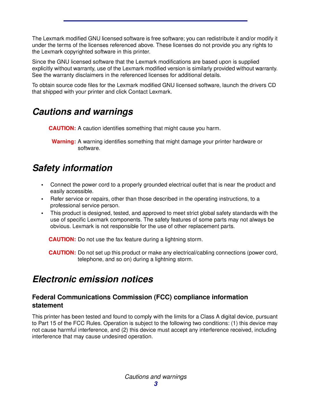 Lexmark 912 manual Safety information, Electronic emission notices 