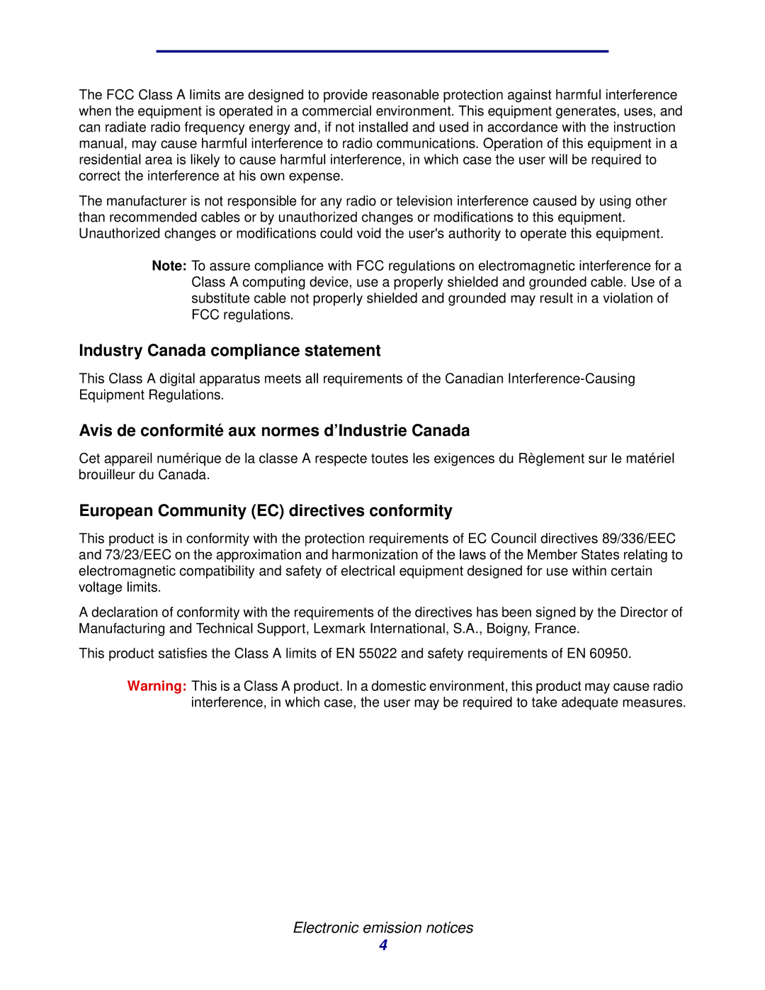 Lexmark 912 manual Industry Canada compliance statement 