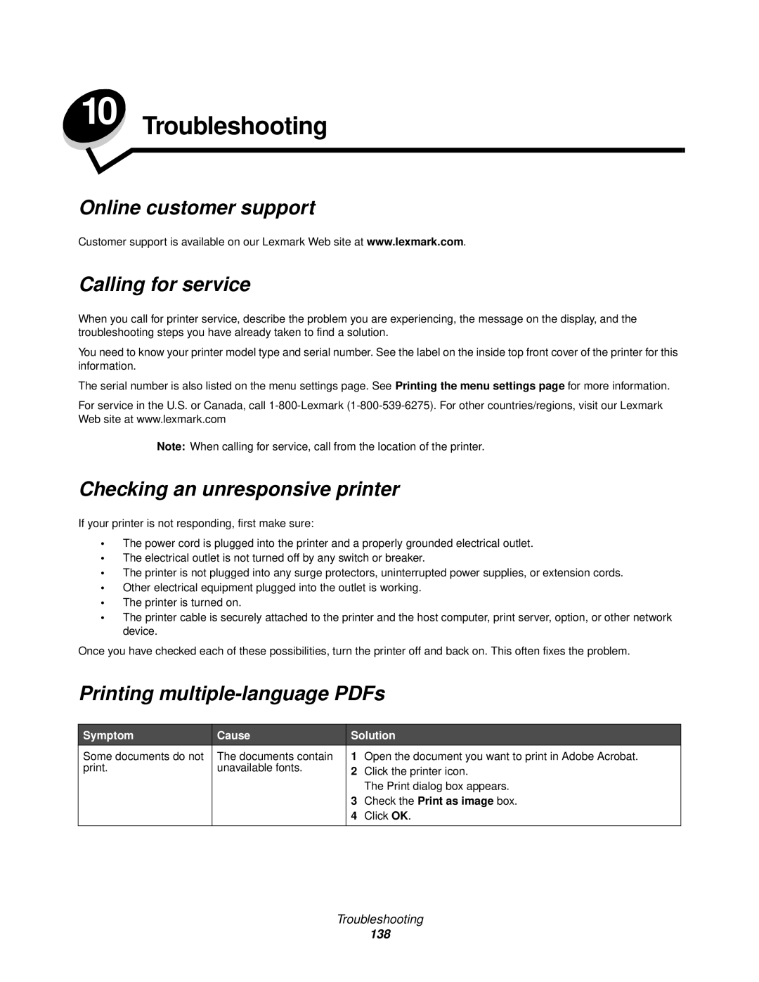 Lexmark 920 Online customer support Calling for service, Checking an unresponsive printer, Check the Print as image box 