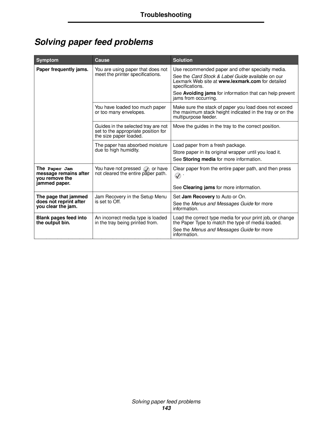 Lexmark 920 manual Solving paper feed problems 