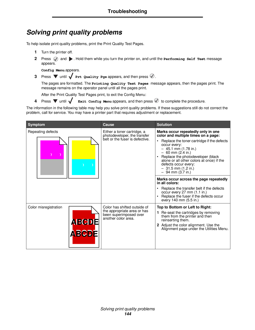 Lexmark 920 Solving print quality problems, Marks occur repeatedly only in one, Color and multiple times on a, All colors 