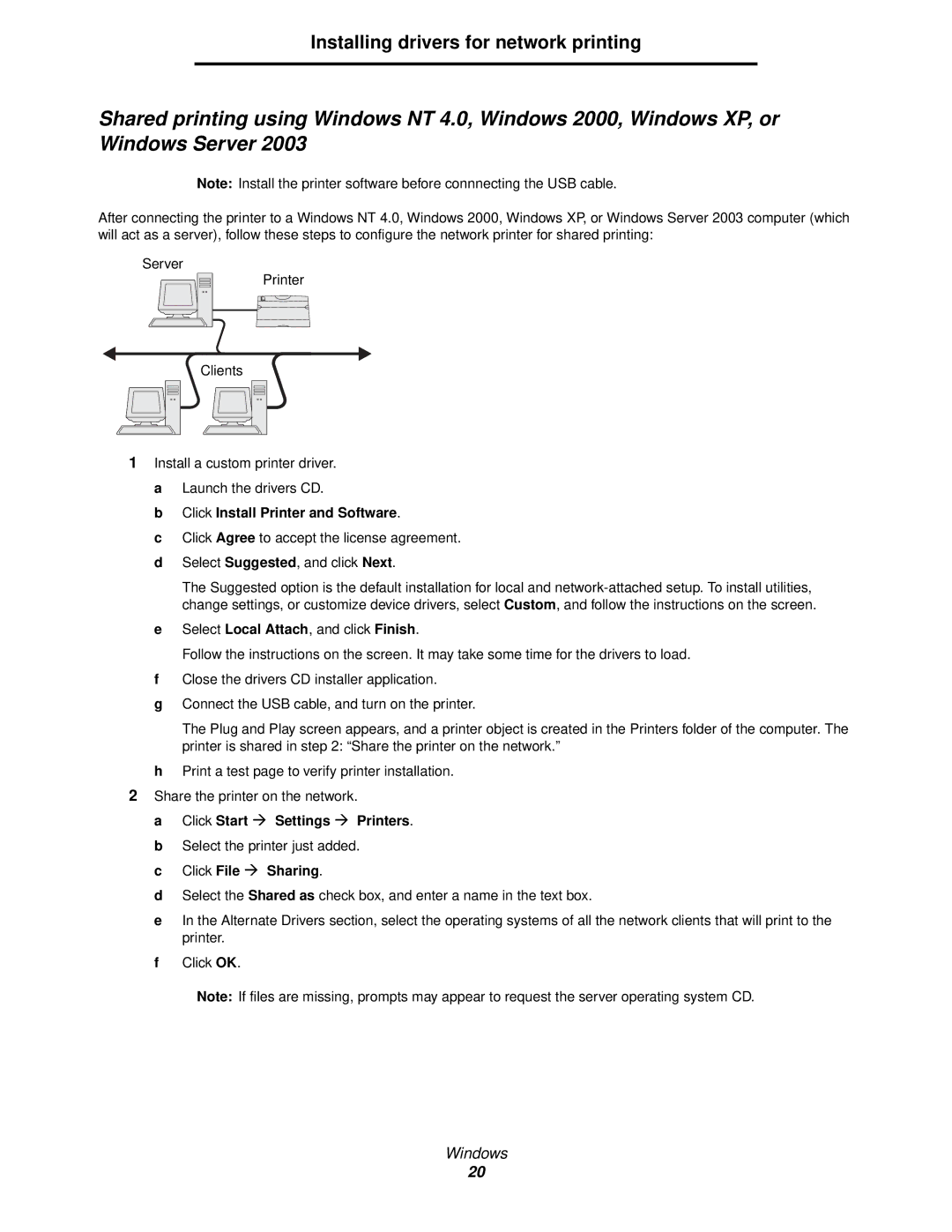 Lexmark 920 manual Installing drivers for network printing 