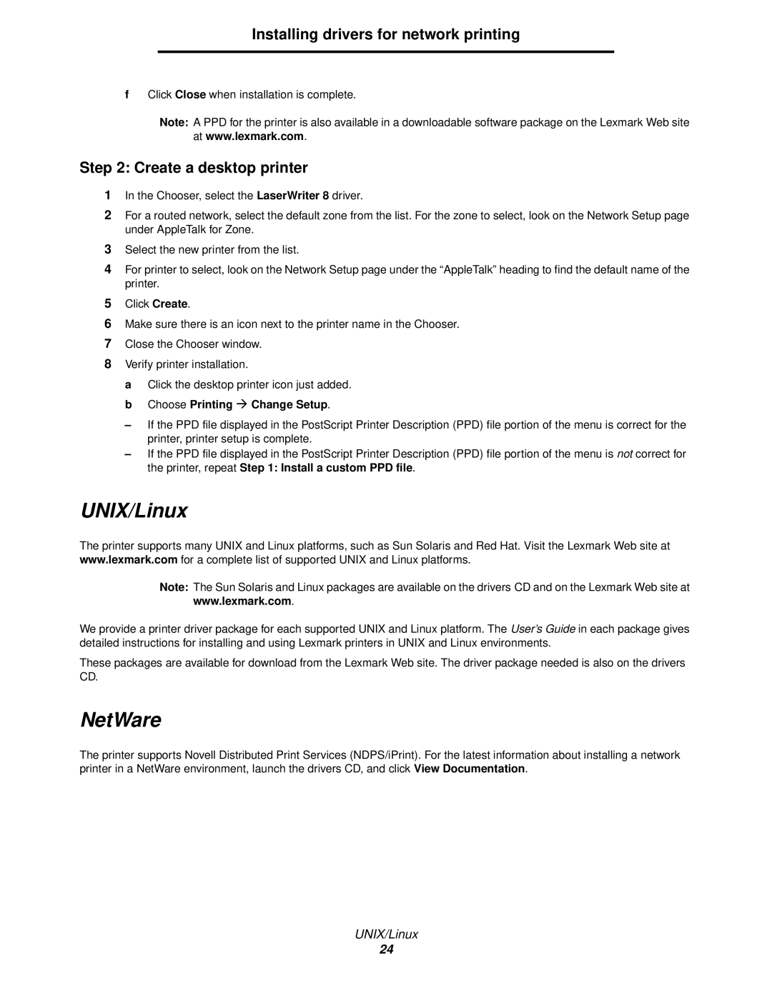 Lexmark 920 manual NetWare, Create a desktop printer 