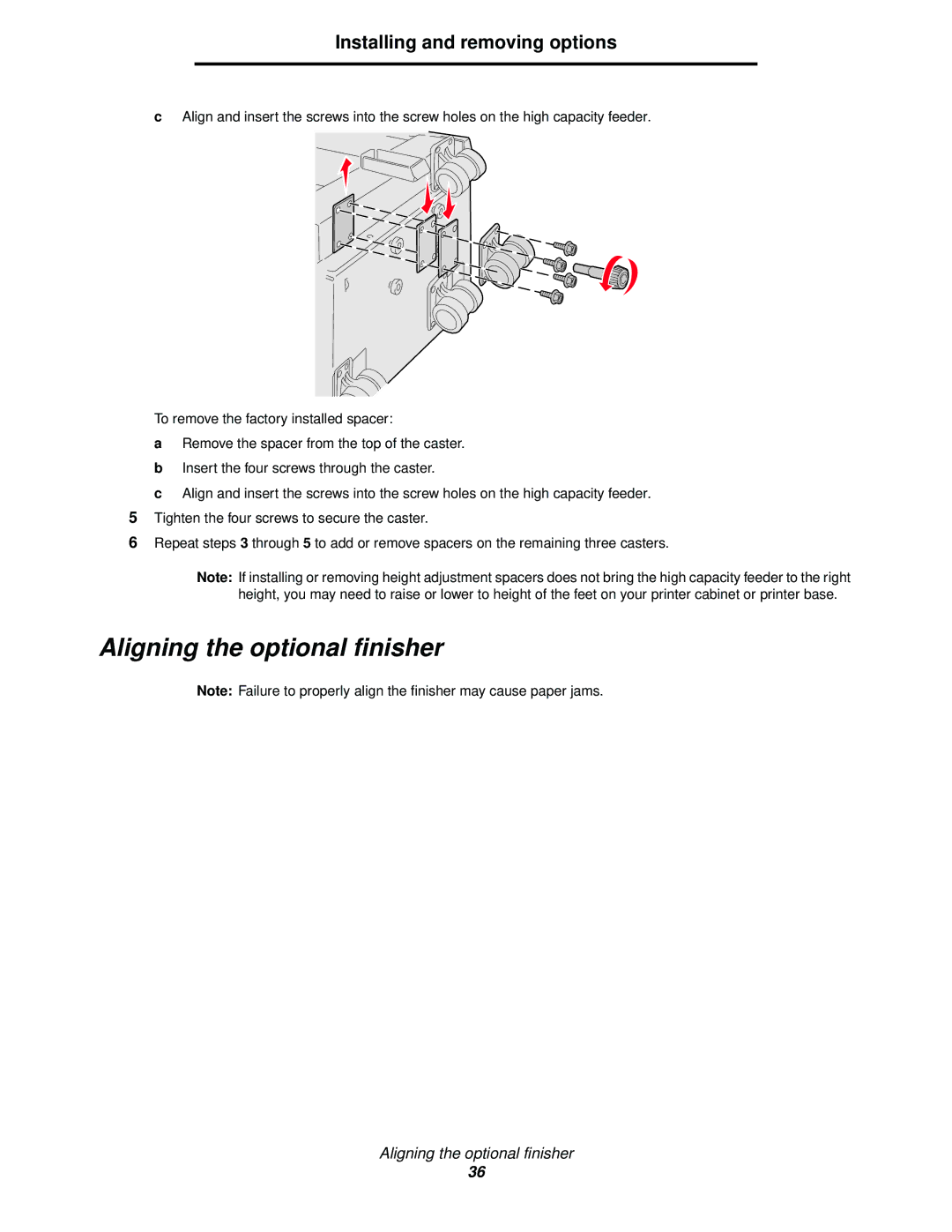 Lexmark 920 manual Aligning the optional finisher 