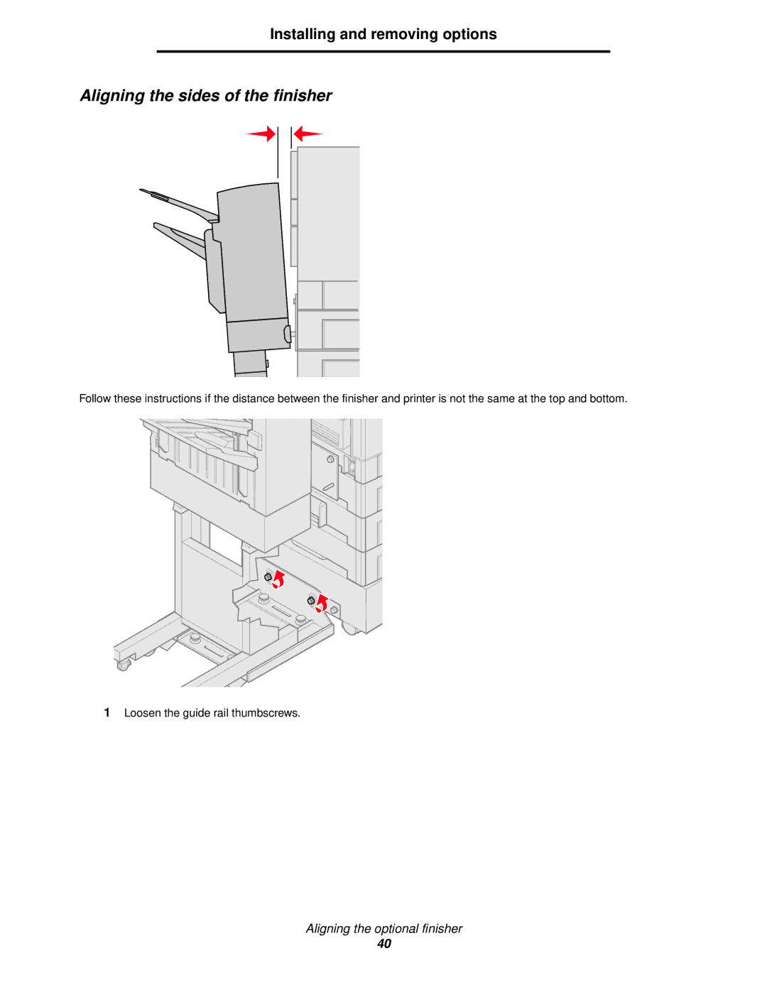 Lexmark 920 manual Aligning the sides of the finisher 