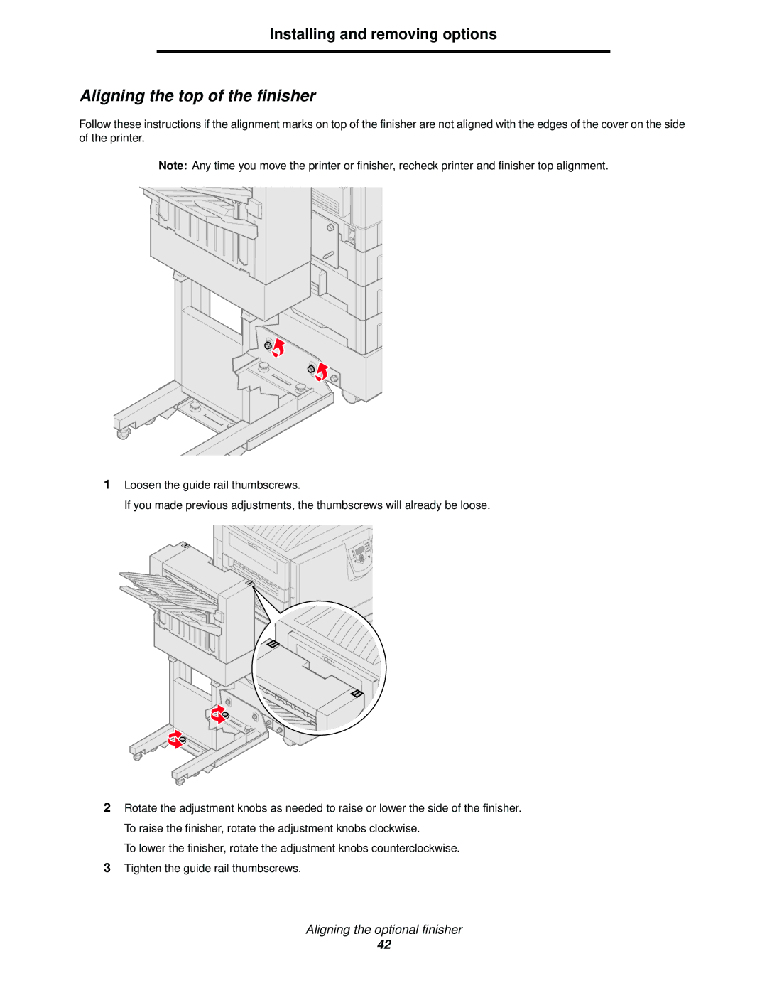 Lexmark 920 manual Aligning the top of the finisher 