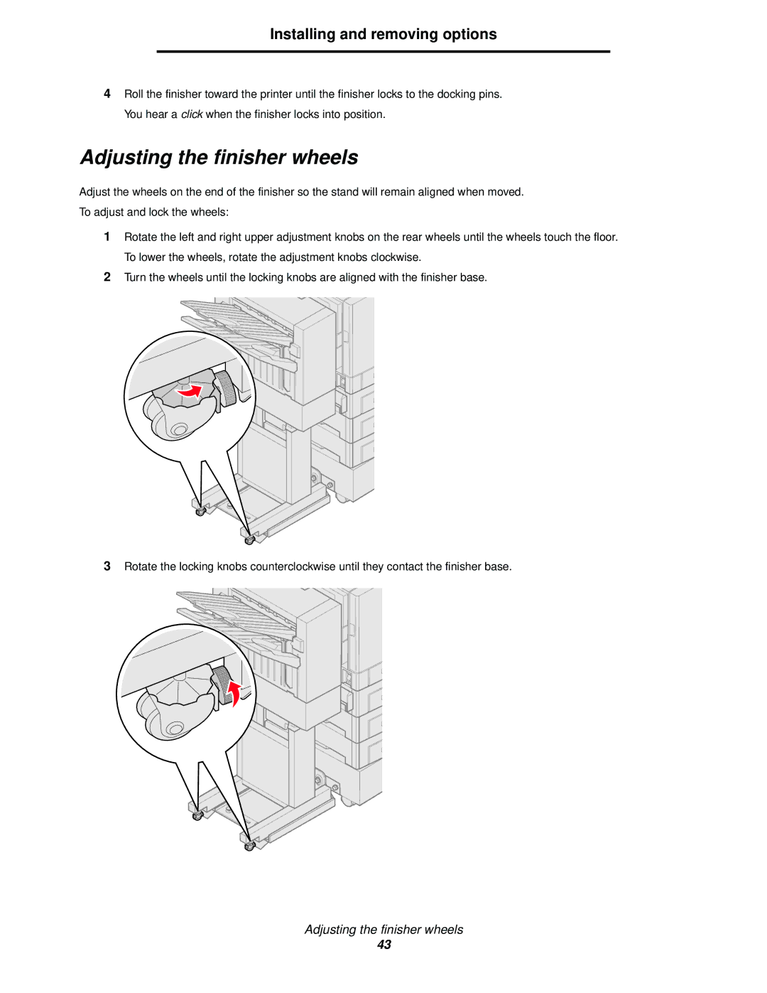 Lexmark 920 manual Adjusting the finisher wheels 