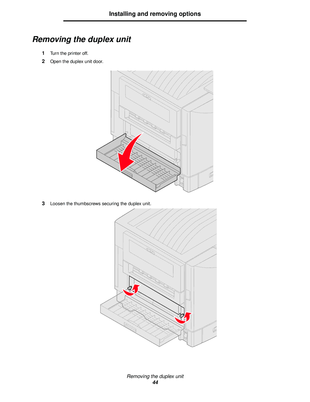 Lexmark 920 manual Removing the duplex unit 