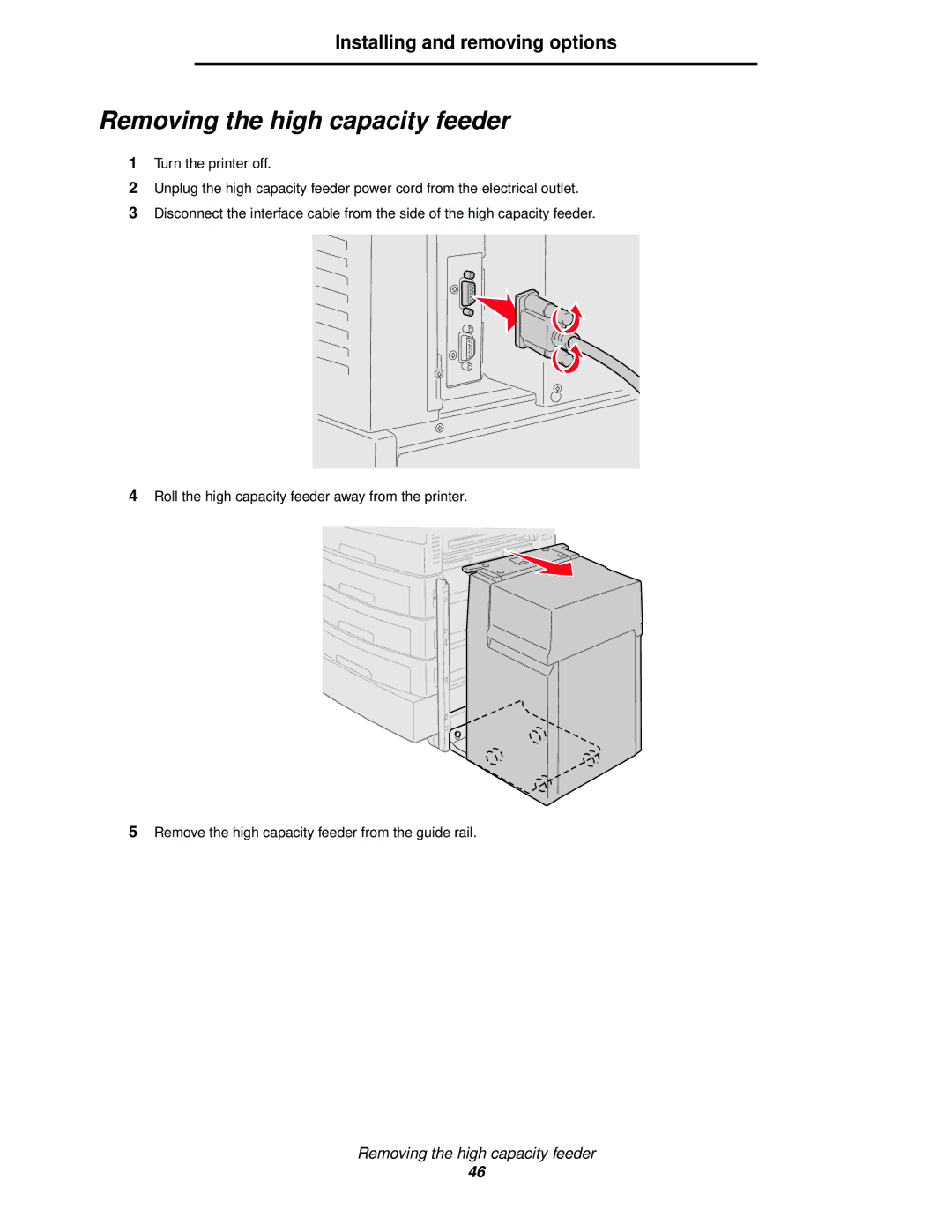 Lexmark 920 manual Removing the high capacity feeder 