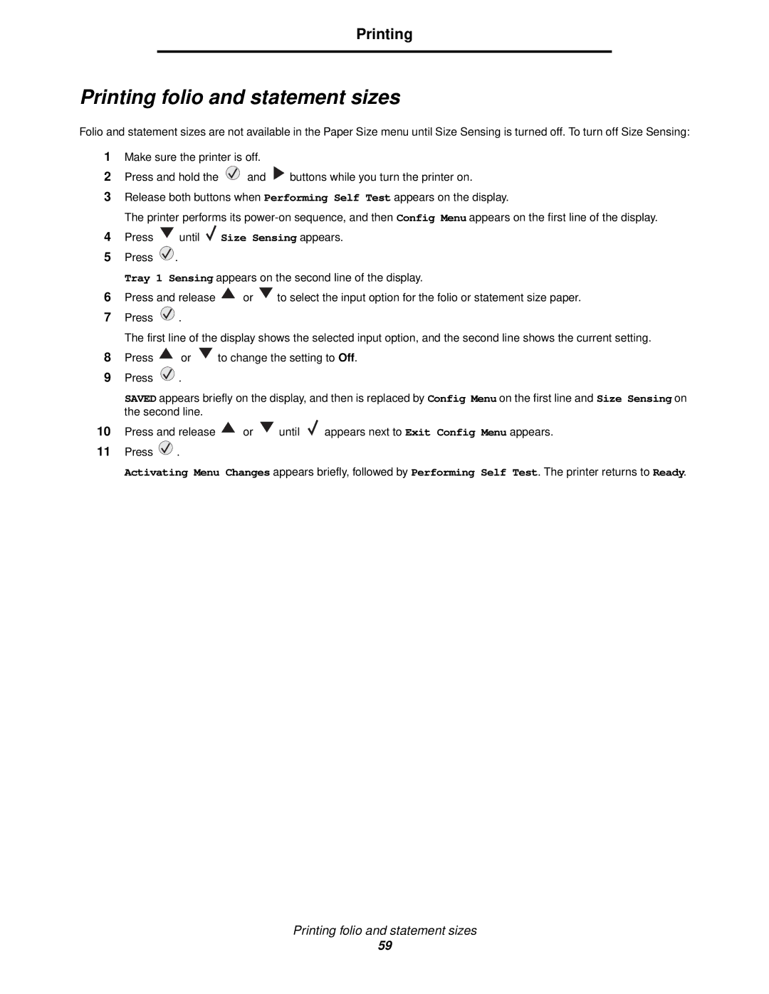 Lexmark 920 manual Printing folio and statement sizes 