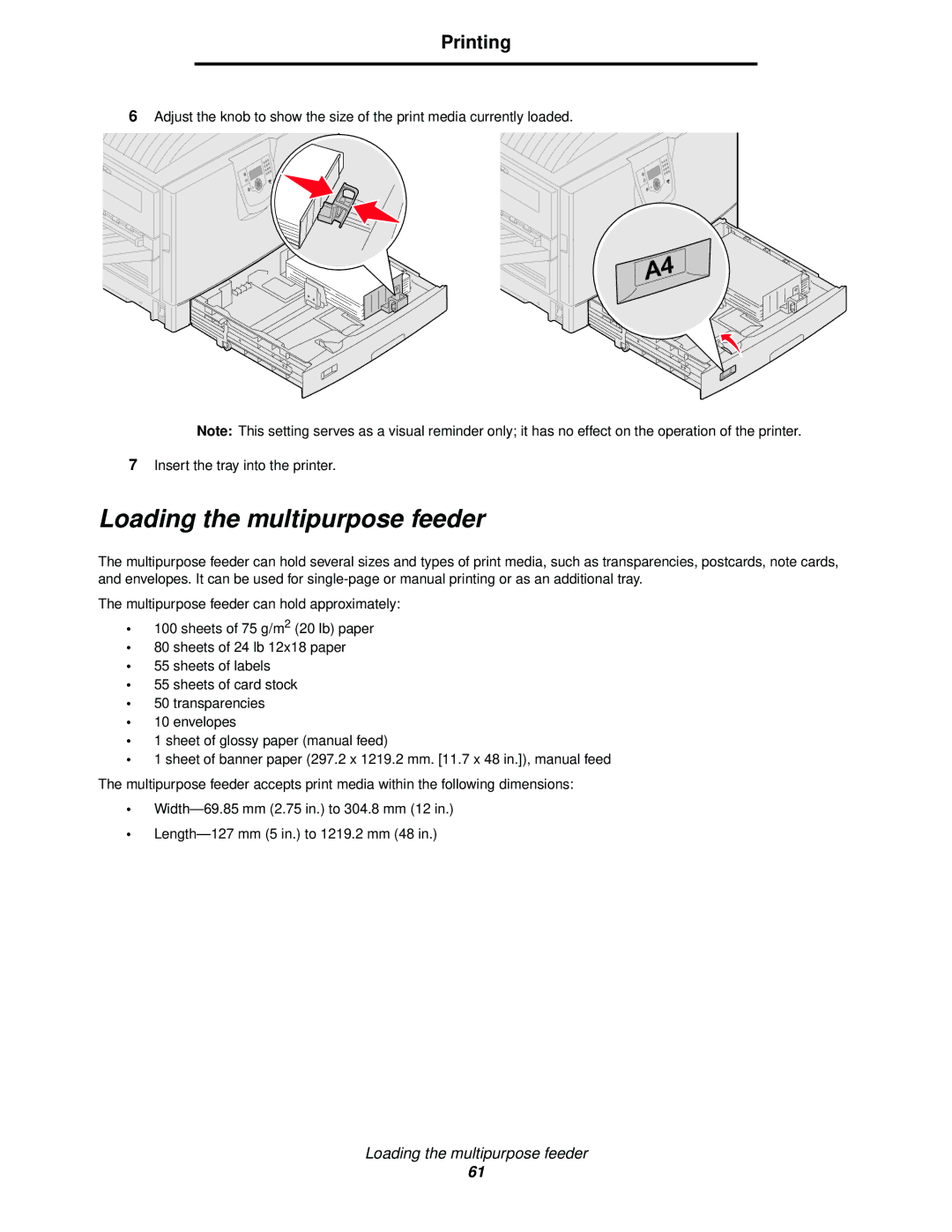 Lexmark 920 manual Loading the multipurpose feeder 