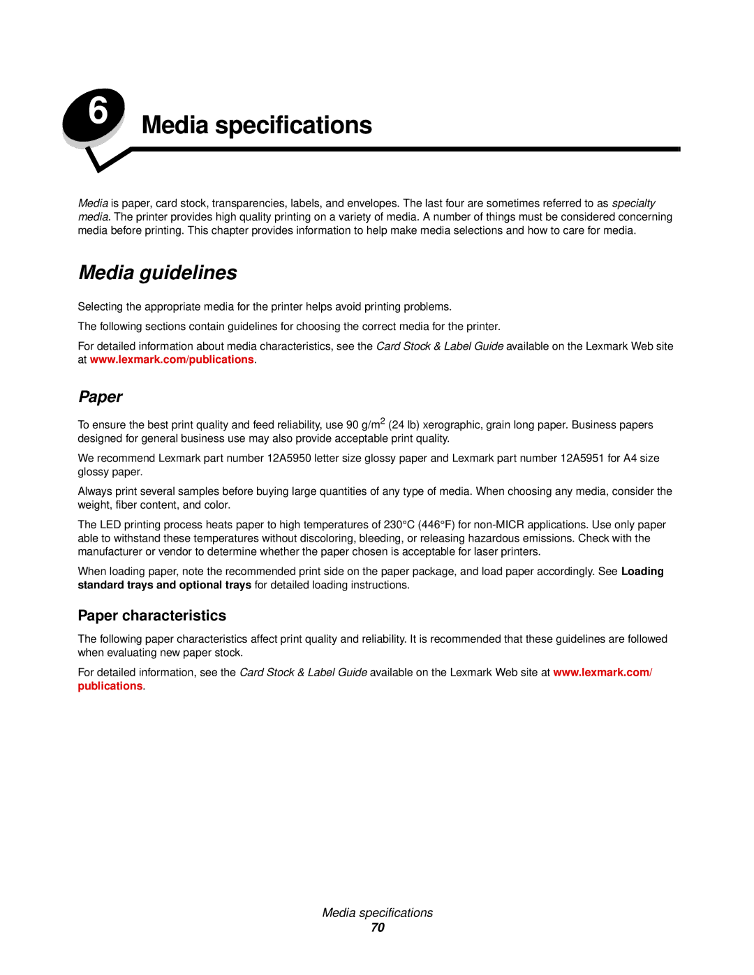 Lexmark 920 manual Media guidelines, Paper characteristics 