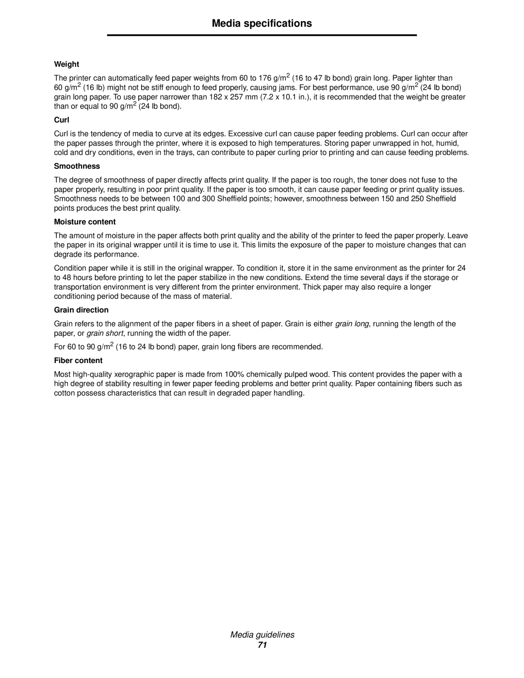 Lexmark 920 manual Media specifications 