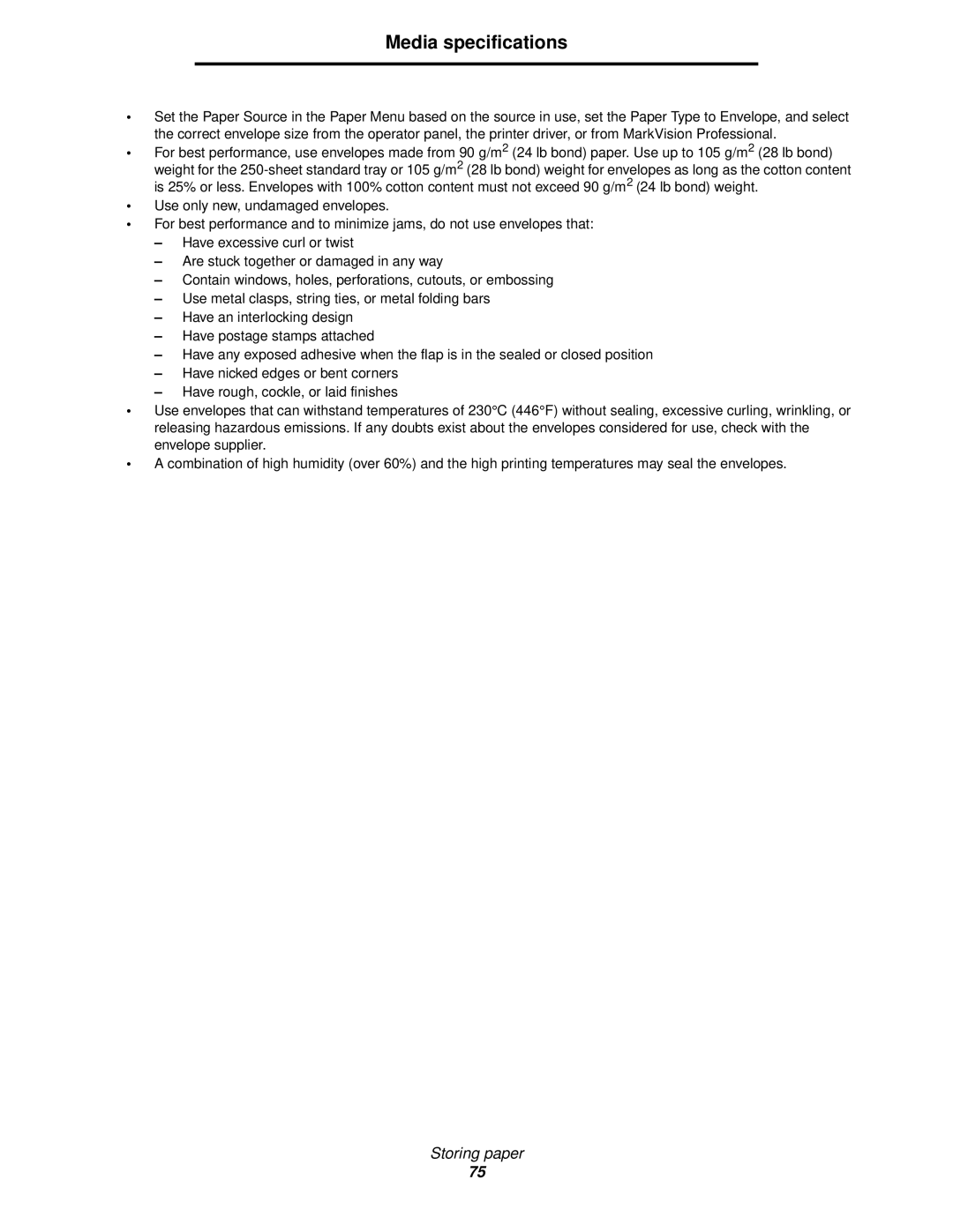 Lexmark 920 manual Media specifications 