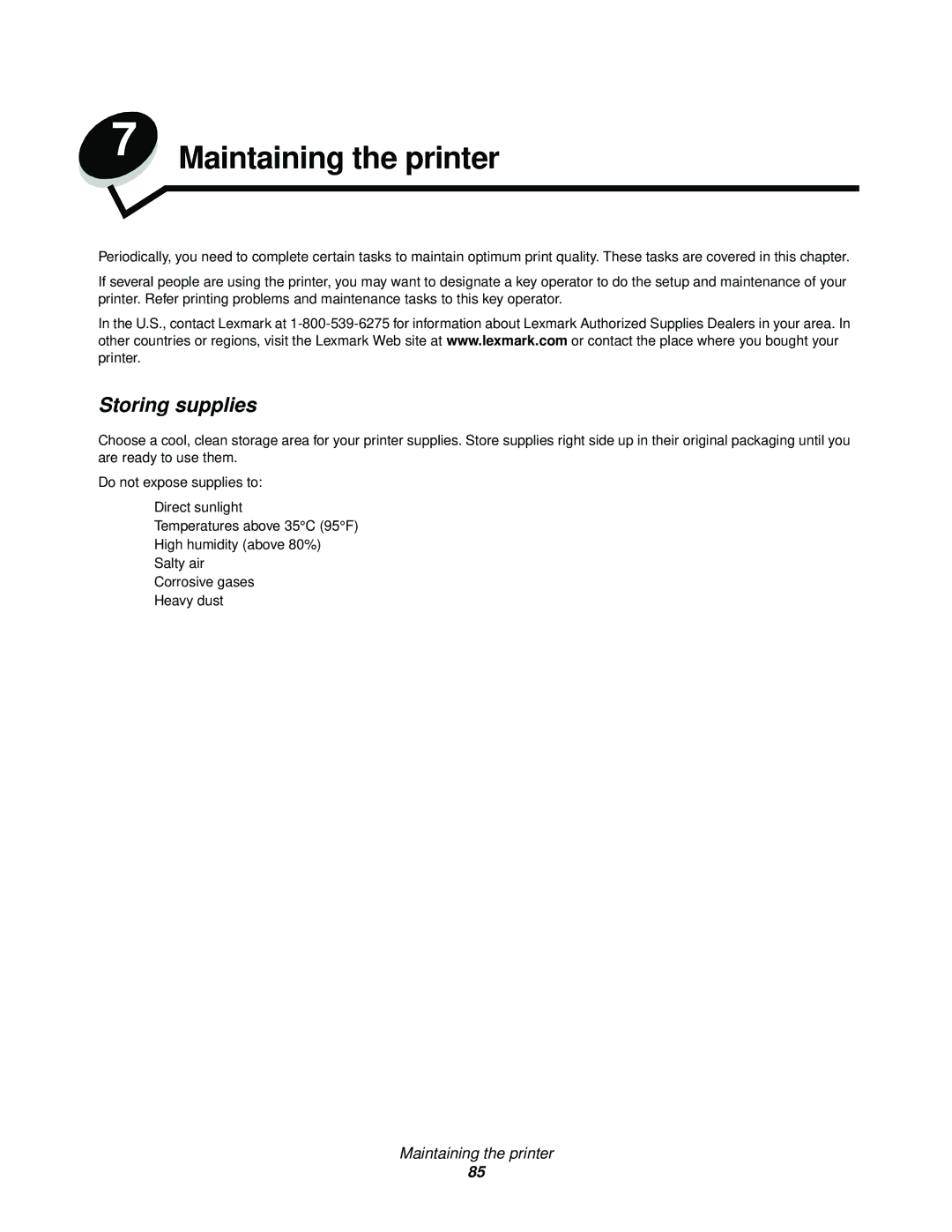 Lexmark 920 manual Maintaining the printer, Storing supplies 