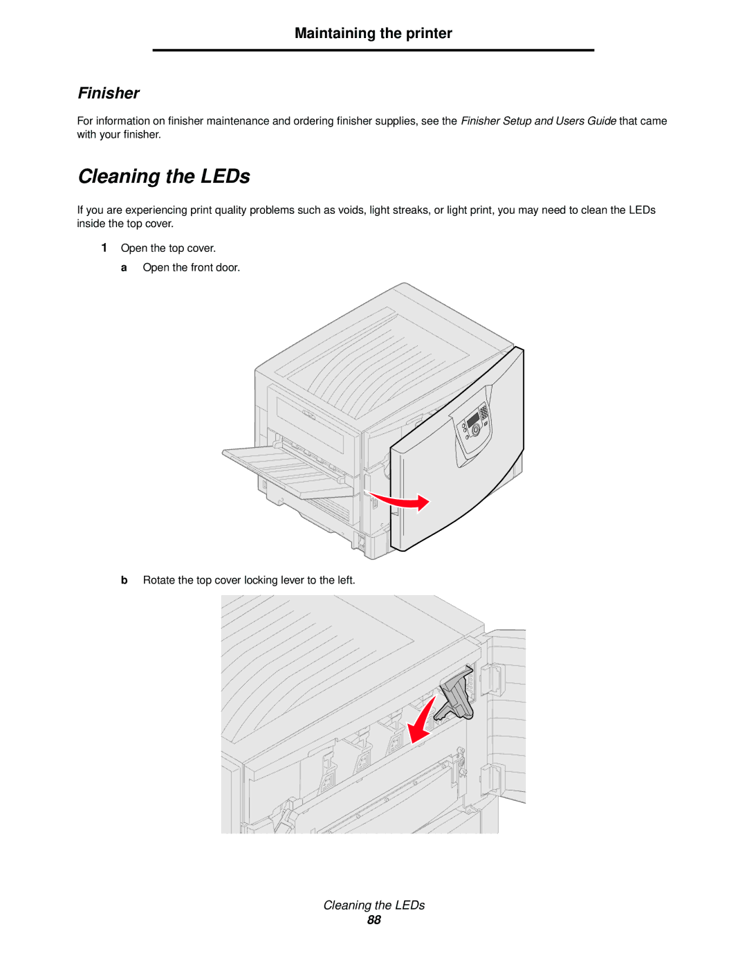 Lexmark 920 manual Cleaning the LEDs, Finisher 