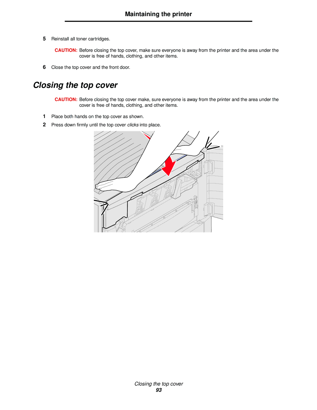 Lexmark 920 manual Closing the top cover 