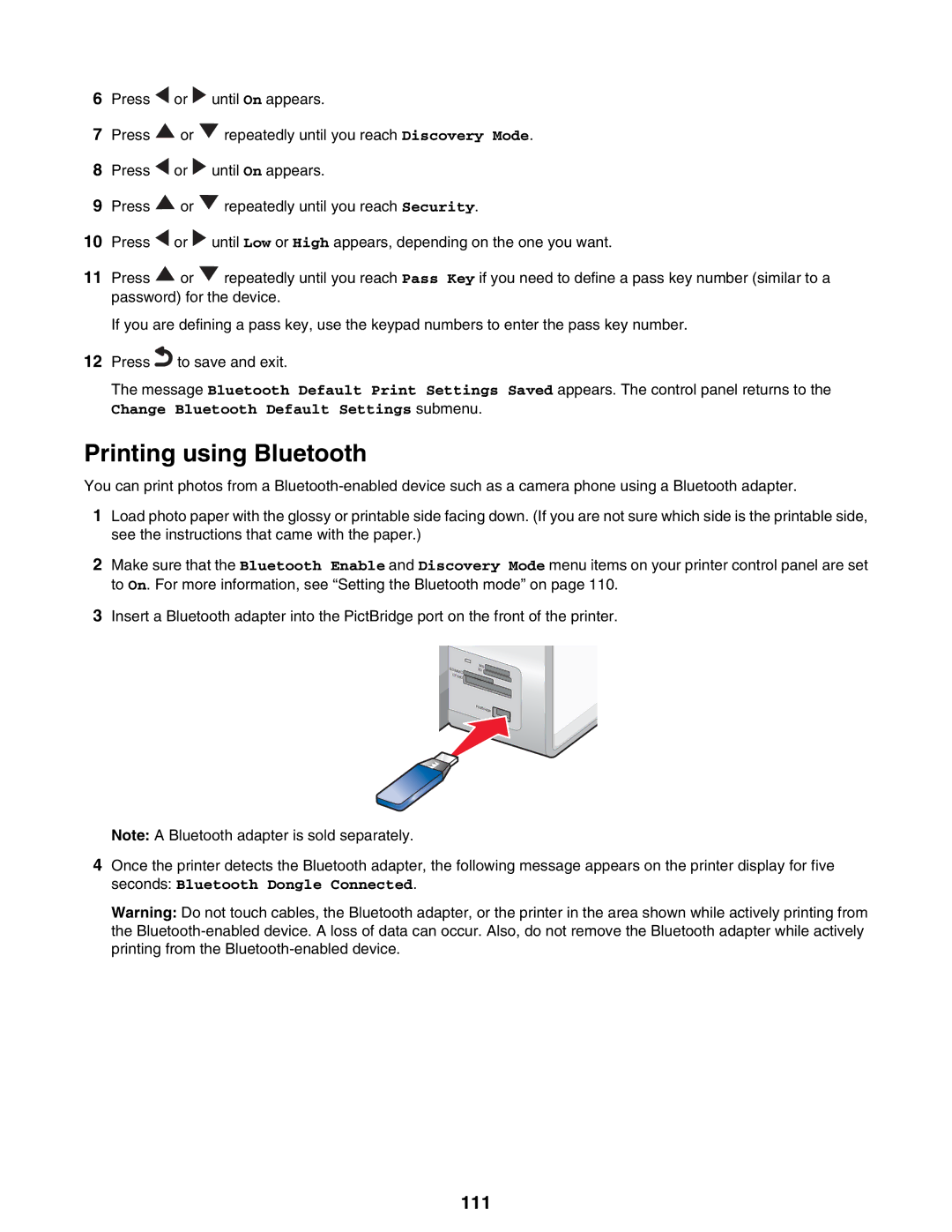 Lexmark 9300 Series manual Printing using Bluetooth, 111 