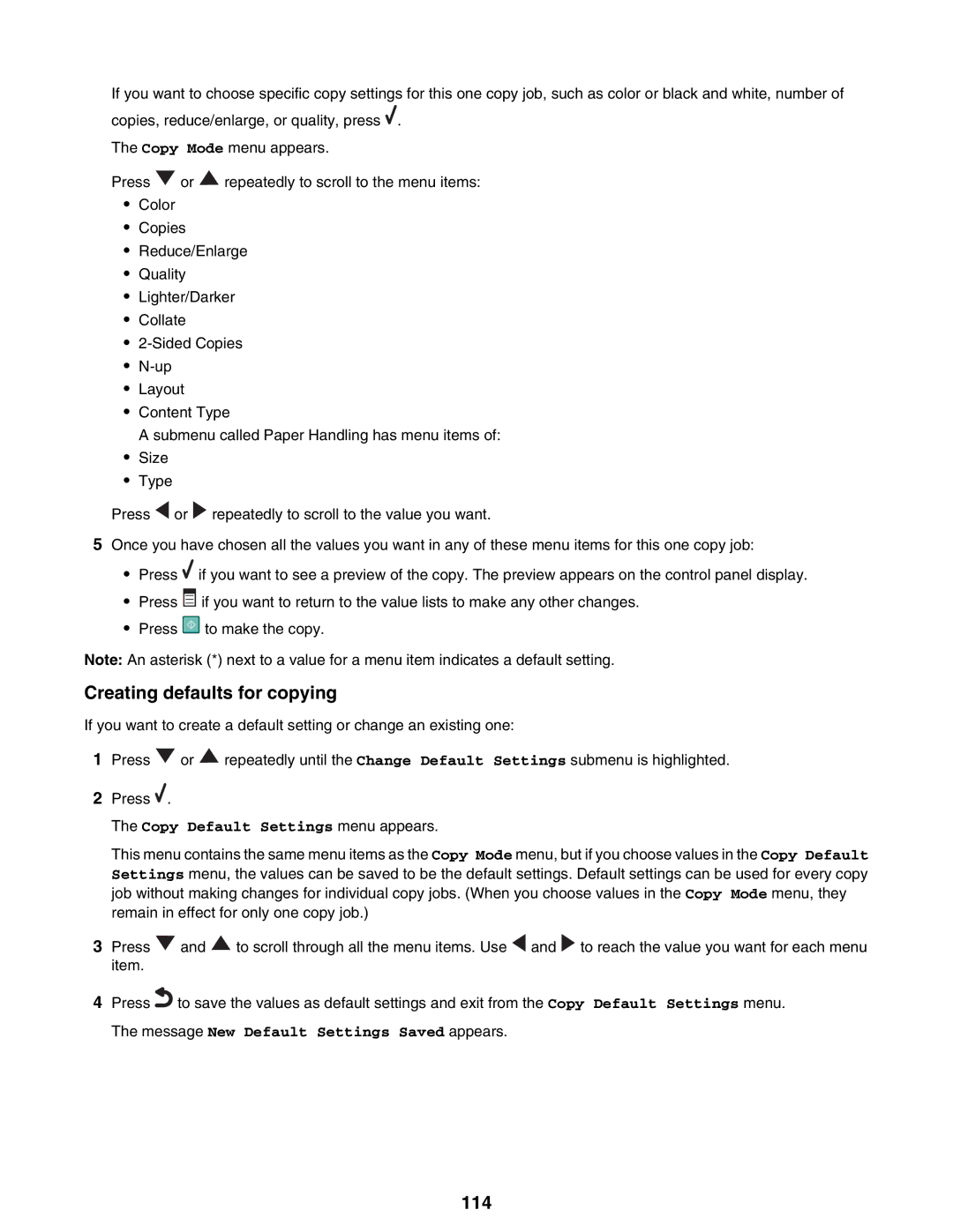 Lexmark 9300 Series manual Creating defaults for copying, 114 