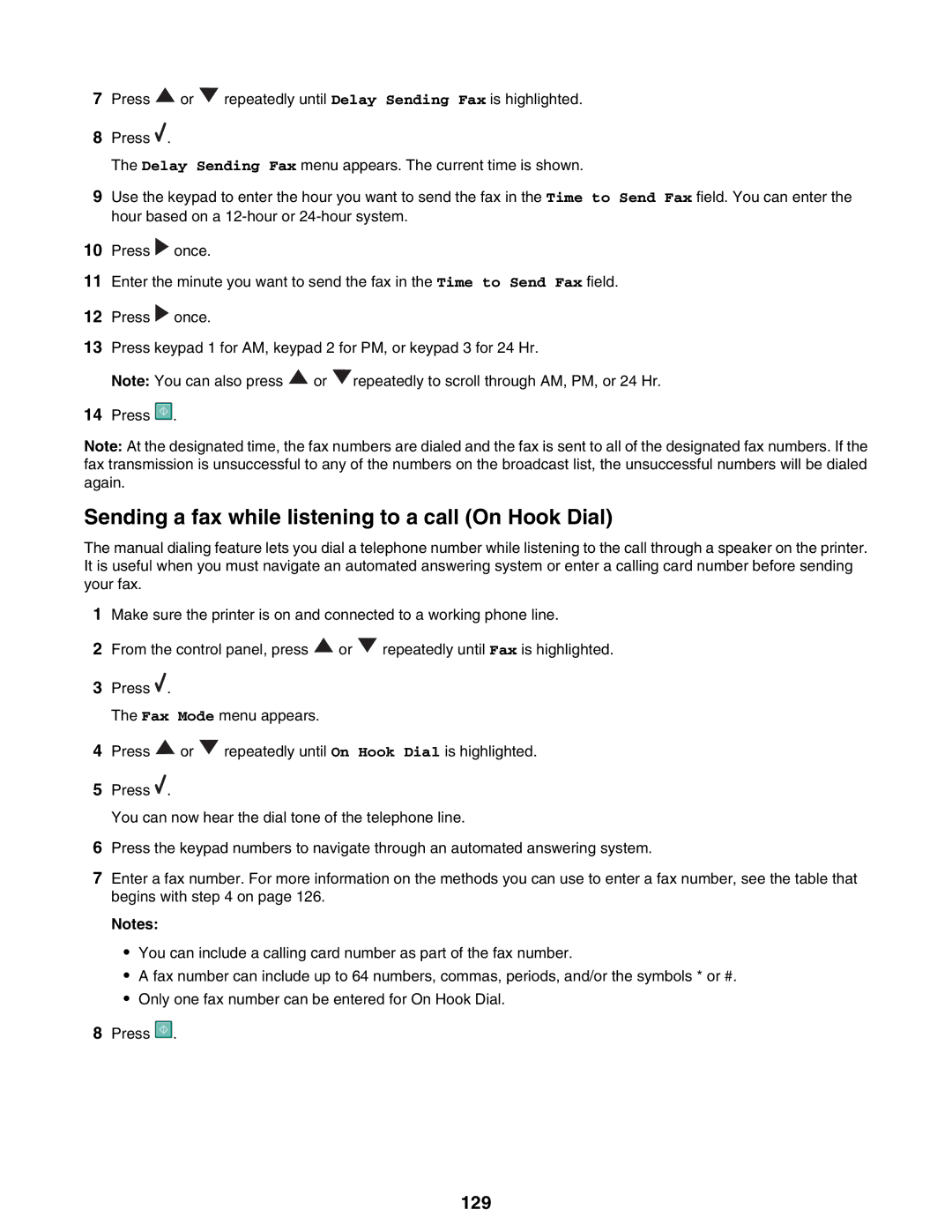 Lexmark 9300 Series manual Sending a fax while listening to a call On Hook Dial, 129 