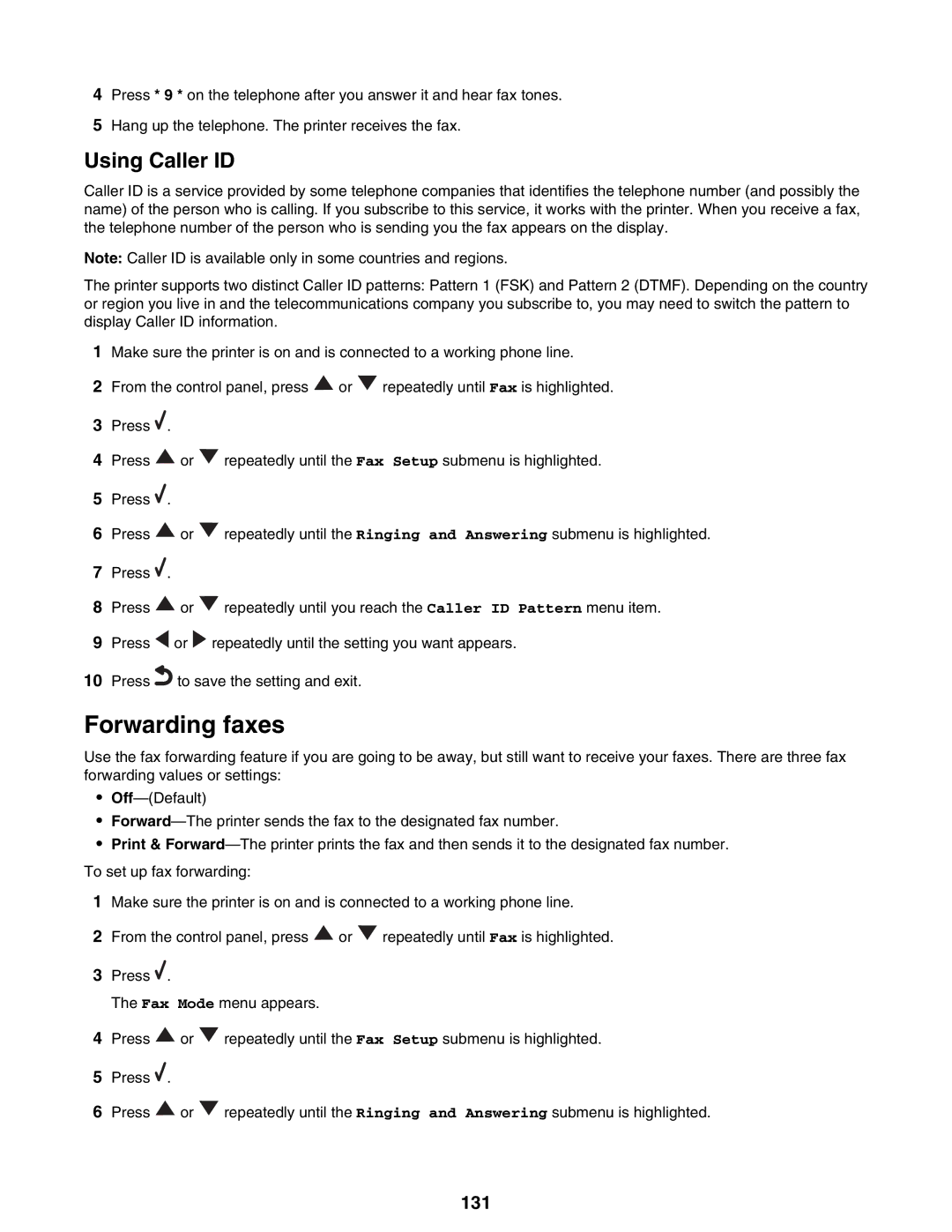 Lexmark 9300 Series manual Forwarding faxes, Using Caller ID, 131 