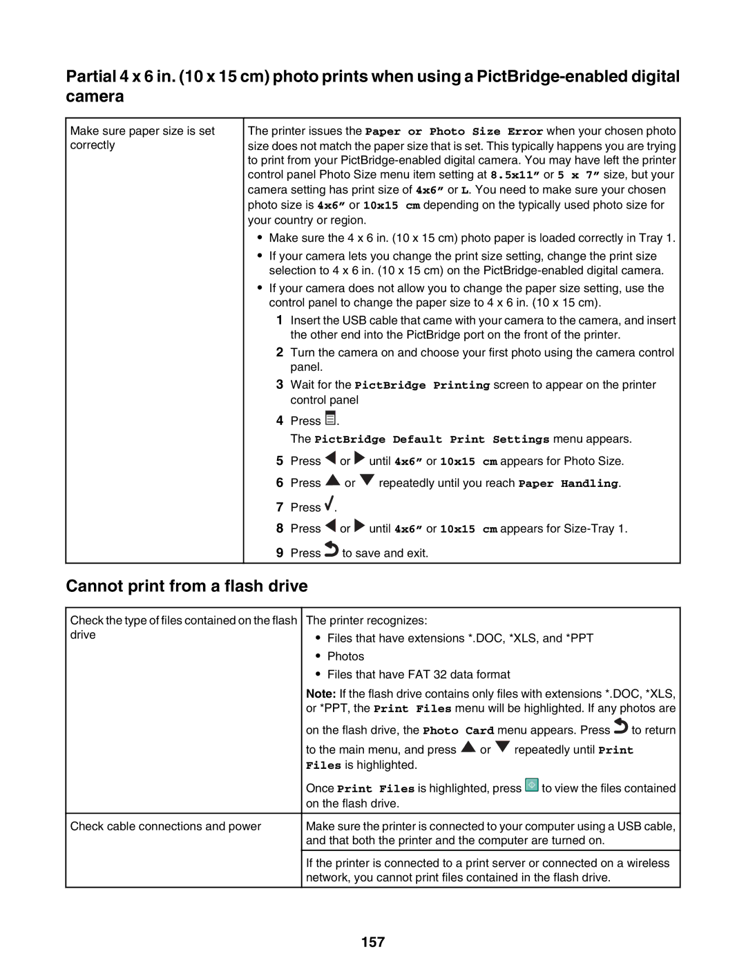 Lexmark 9300 Series manual Cannot print from a flash drive, 157 