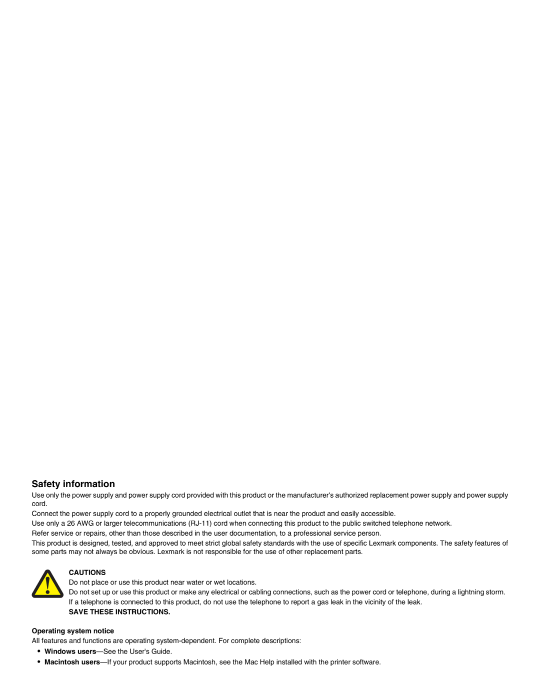 Lexmark 9300 Series manual Safety information 