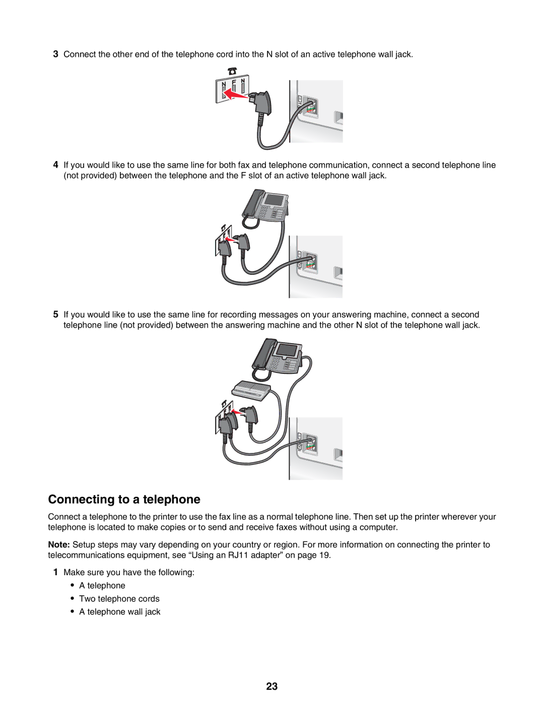 Lexmark 9300 Series manual Connecting to a telephone 