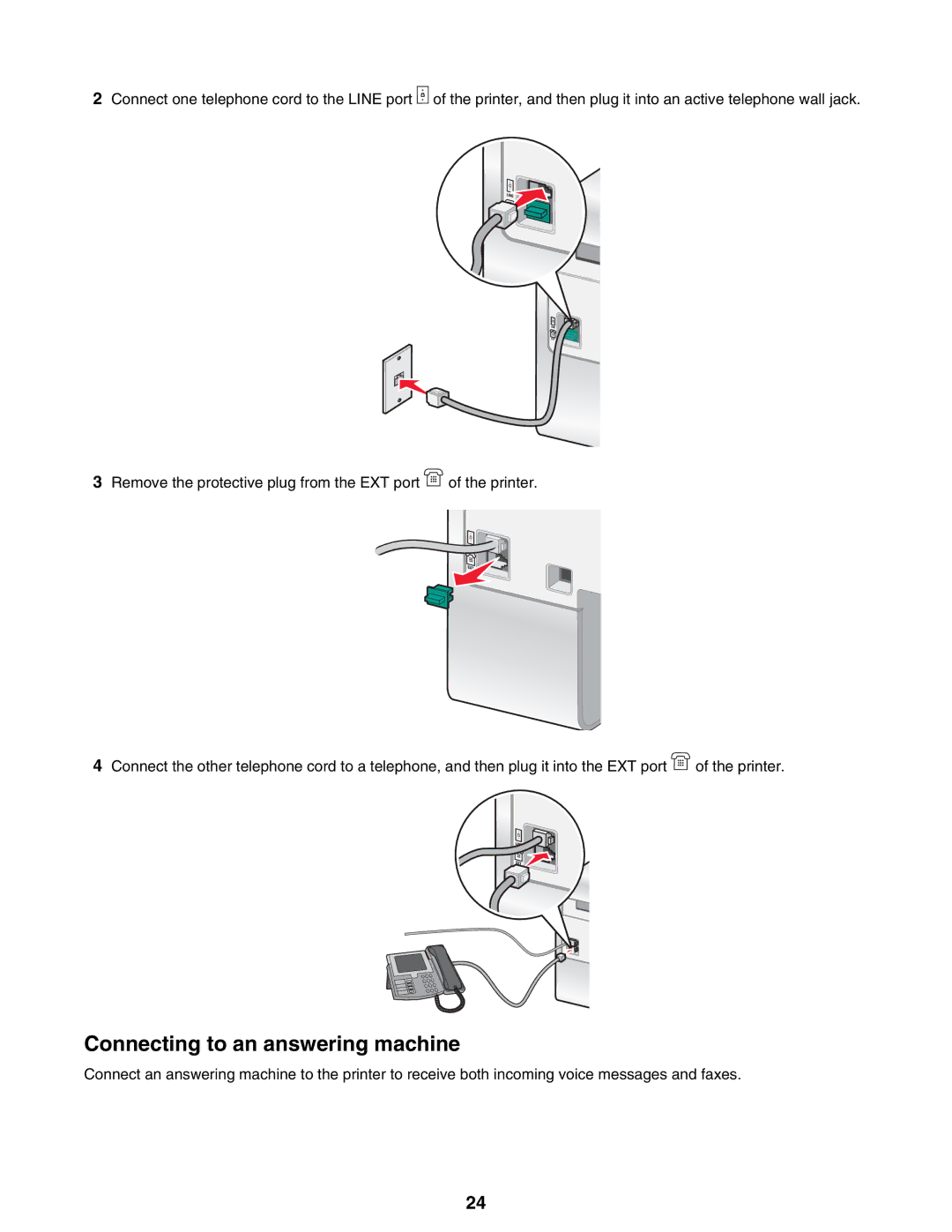 Lexmark 9300 Series manual Connecting to an answering machine 