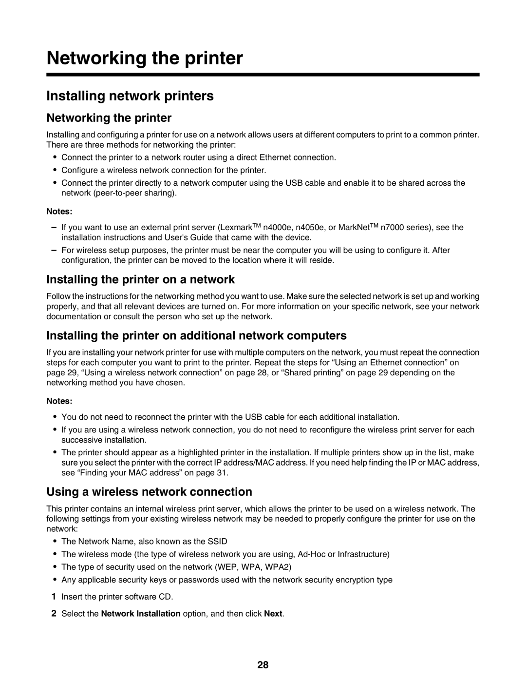 Lexmark 9300 Series manual Networking the printer, Installing network printers 