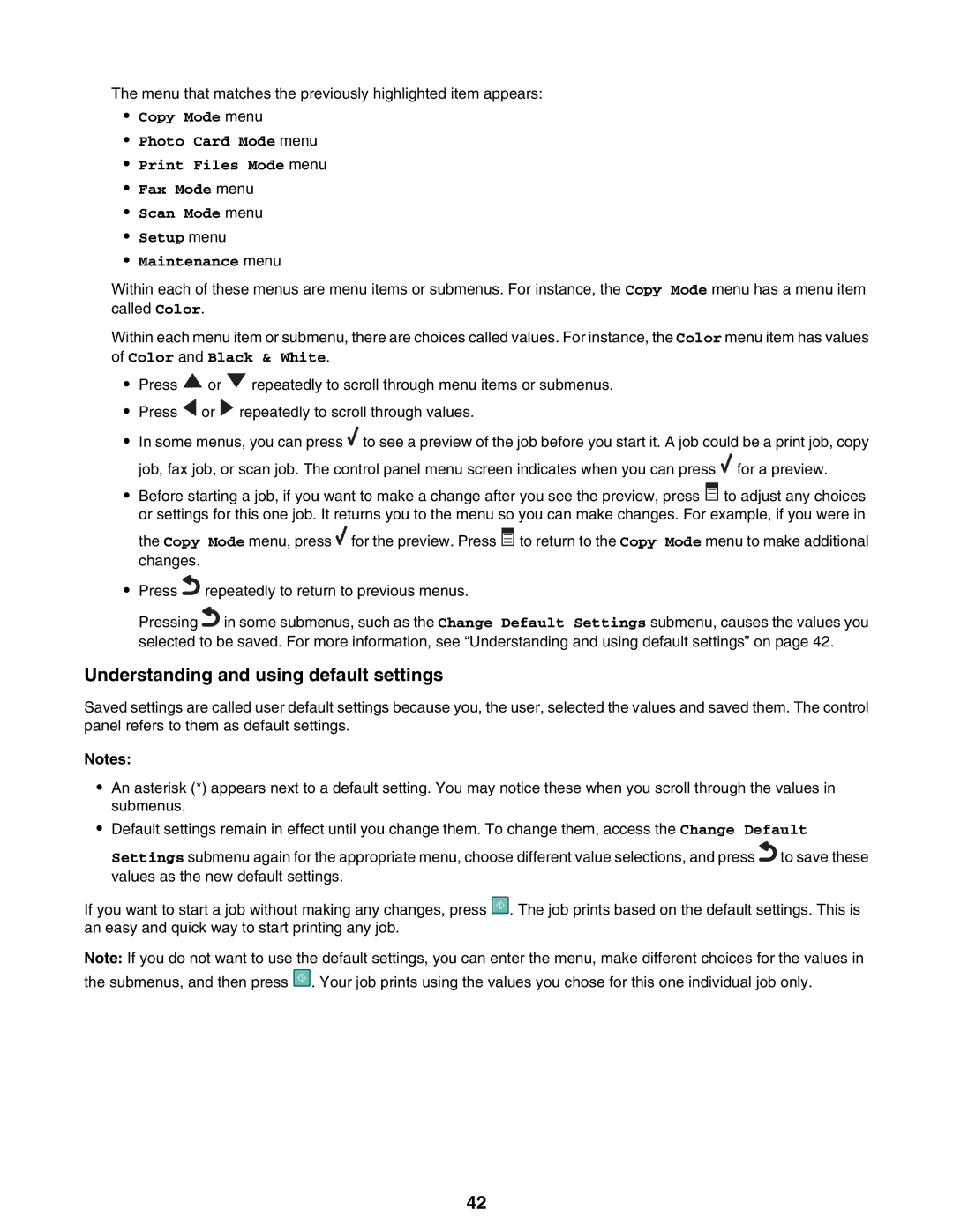 Lexmark 9300 Series manual Understanding and using default settings 