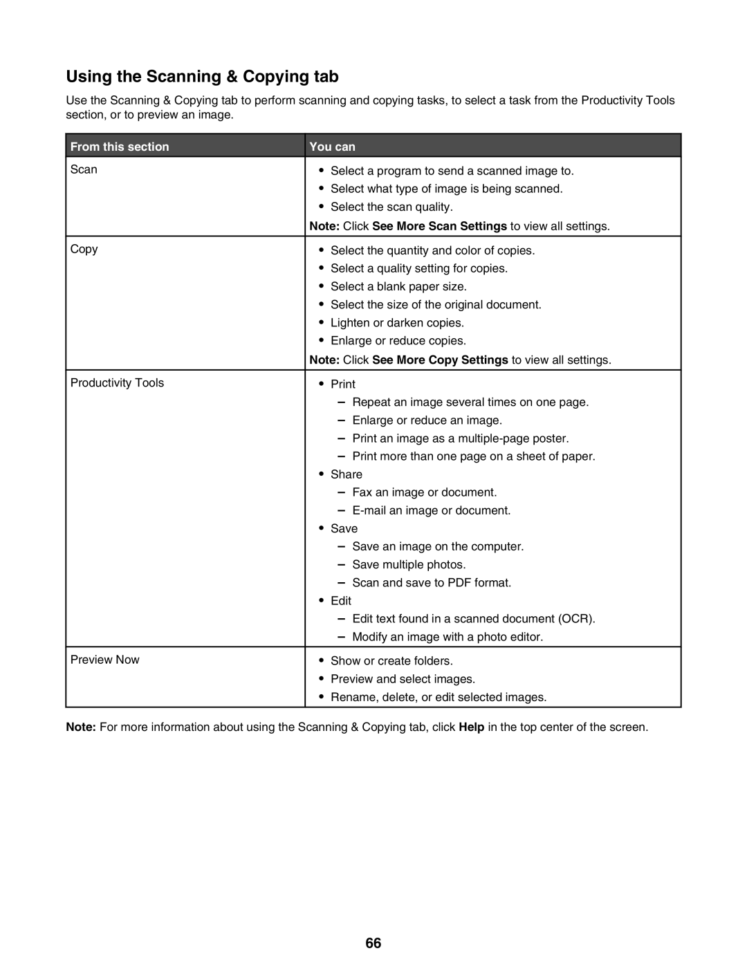 Lexmark 9300 Series manual Using the Scanning & Copying tab, From this section You can 