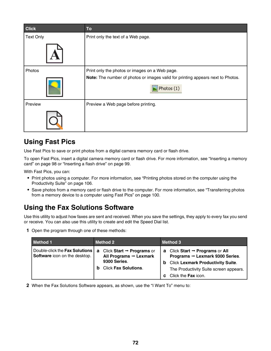 Lexmark 9300 Series manual Using Fast Pics, Using the Fax Solutions Software 