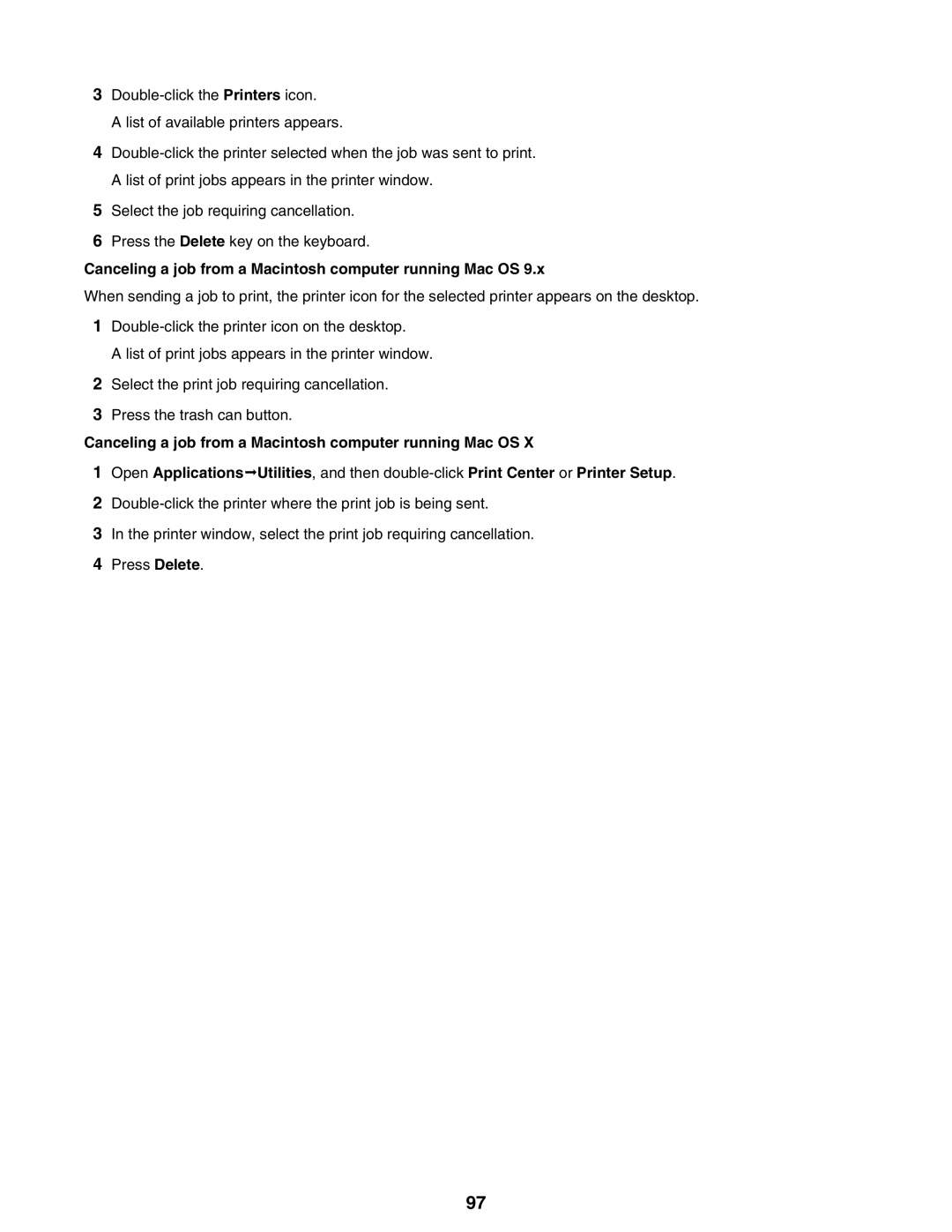 Lexmark 9300 Series manual Canceling a job from a Macintosh computer running Mac OS 