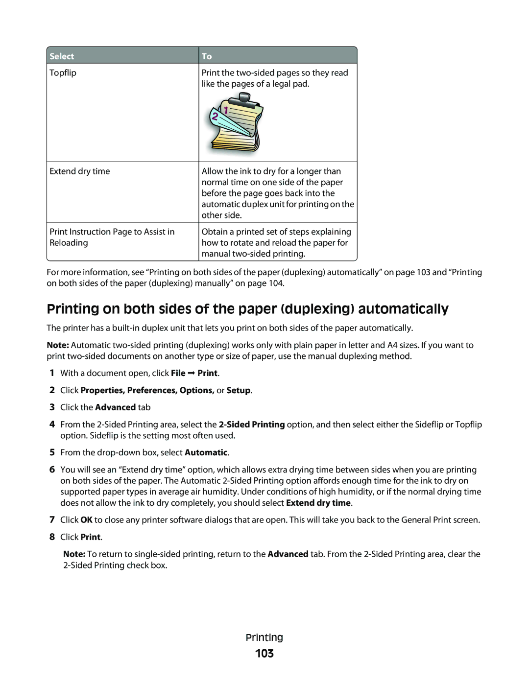 Lexmark 9500 Series manual Printing on both sides of the paper duplexing automatically, 103 