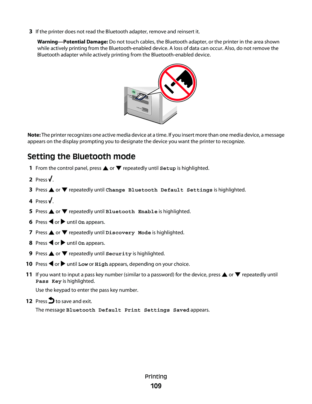 Lexmark 9500 Series manual Setting the Bluetooth mode, 109 