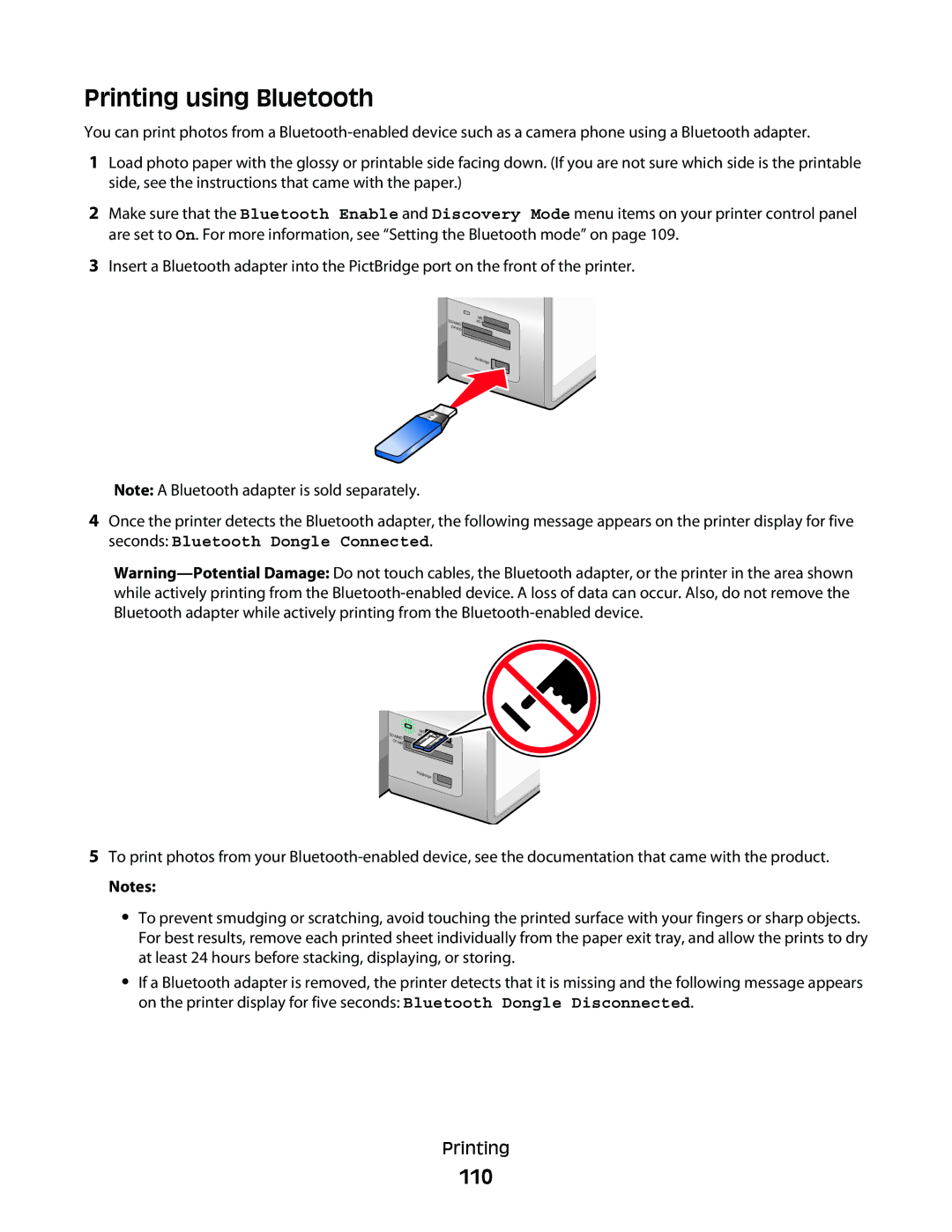 Lexmark 9500 Series manual Printing using Bluetooth, 110 