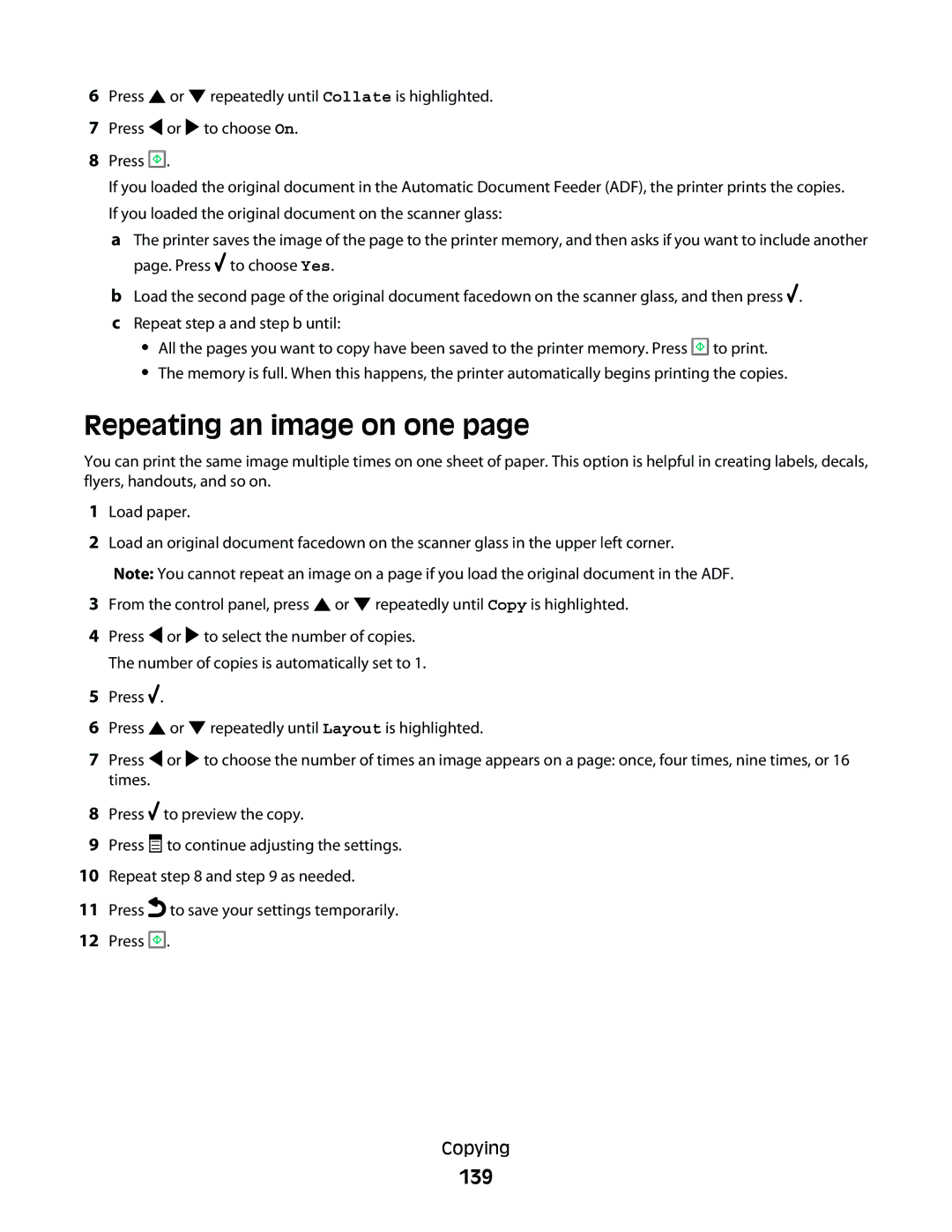 Lexmark 9500 Series manual Repeating an image on one, 139 