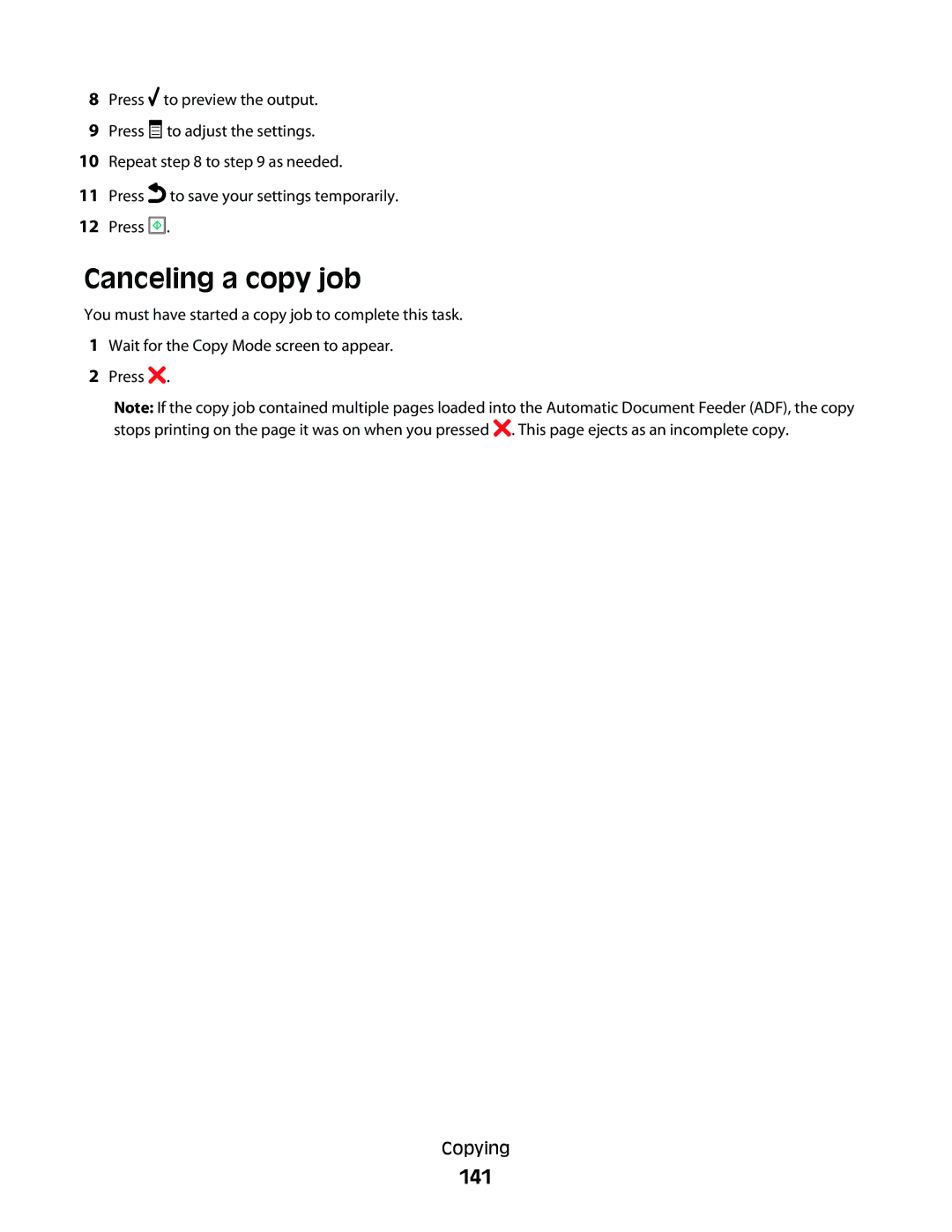 Lexmark 9500 Series manual Canceling a copy job, 141 