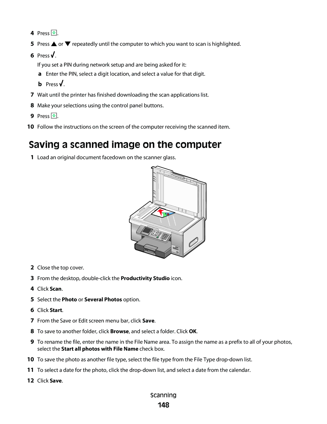 Lexmark 9500 Series manual Saving a scanned image on the computer, 148 