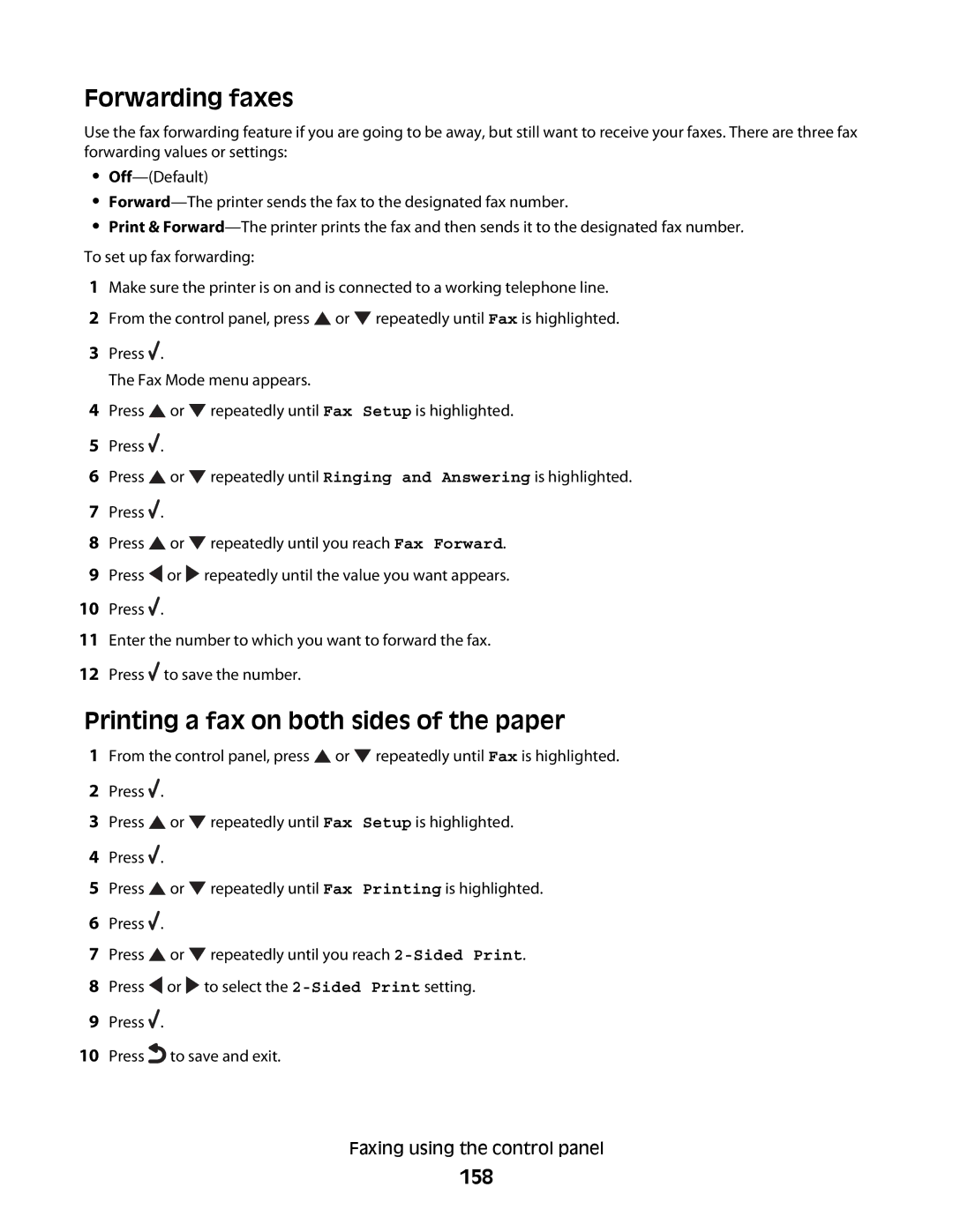 Lexmark 9500 Series manual Forwarding faxes, Printing a fax on both sides of the paper, 158 