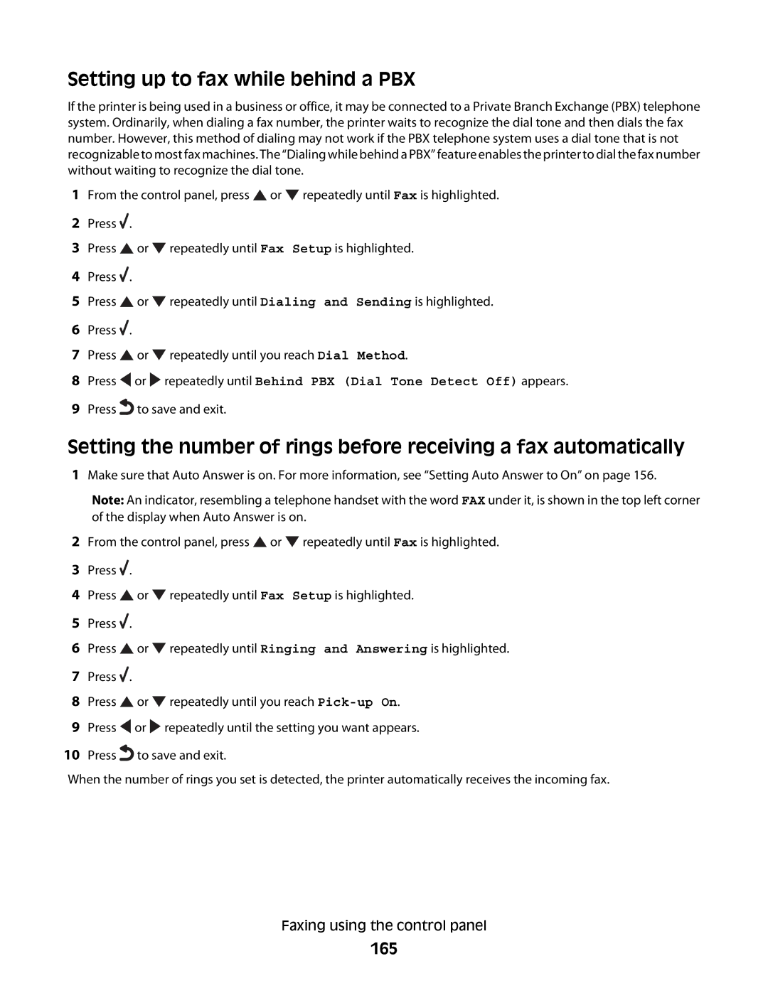 Lexmark 9500 Series manual Setting up to fax while behind a PBX, 165 