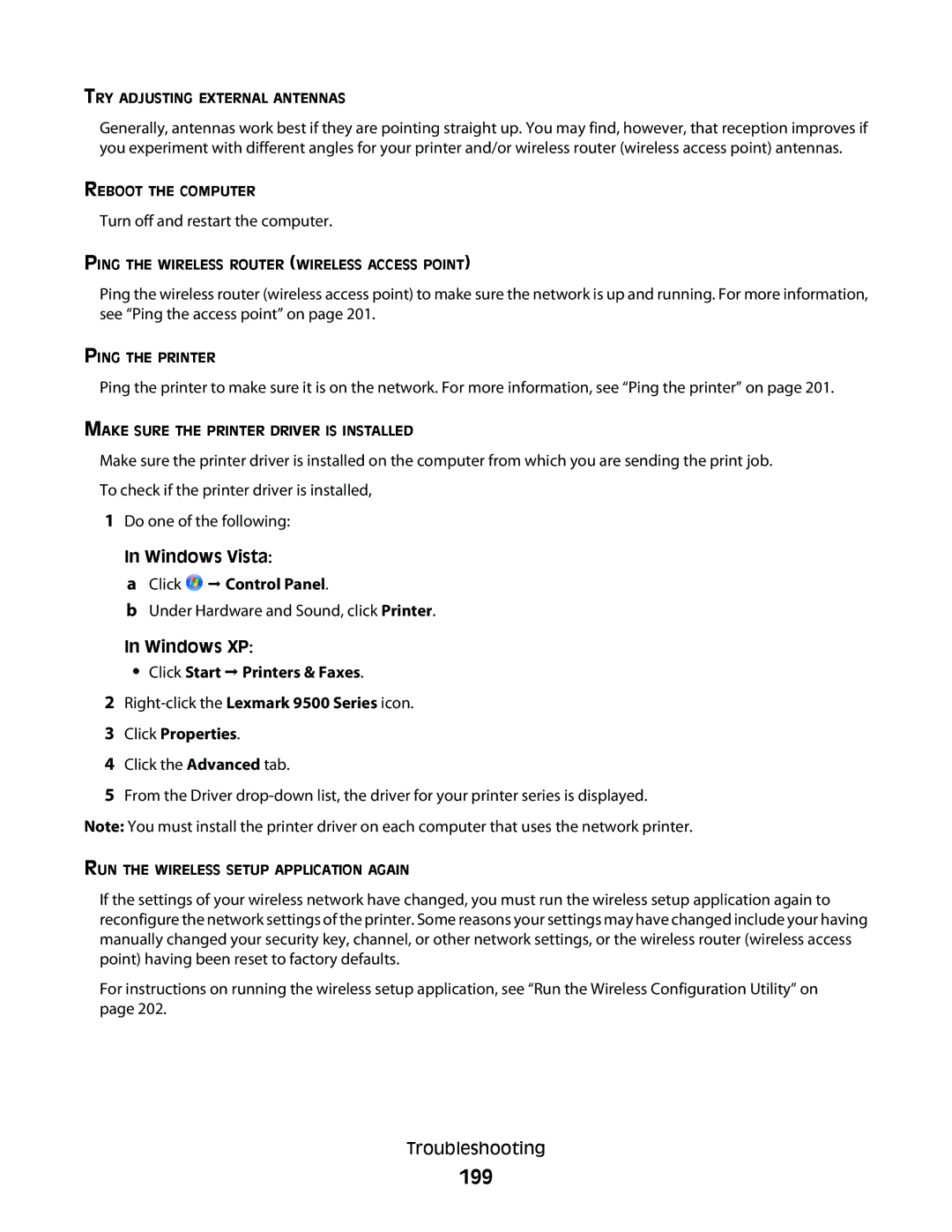 Lexmark 9500 Series manual 199, Turn off and restart the computer, Windows Vista Click Œ Control Panel 