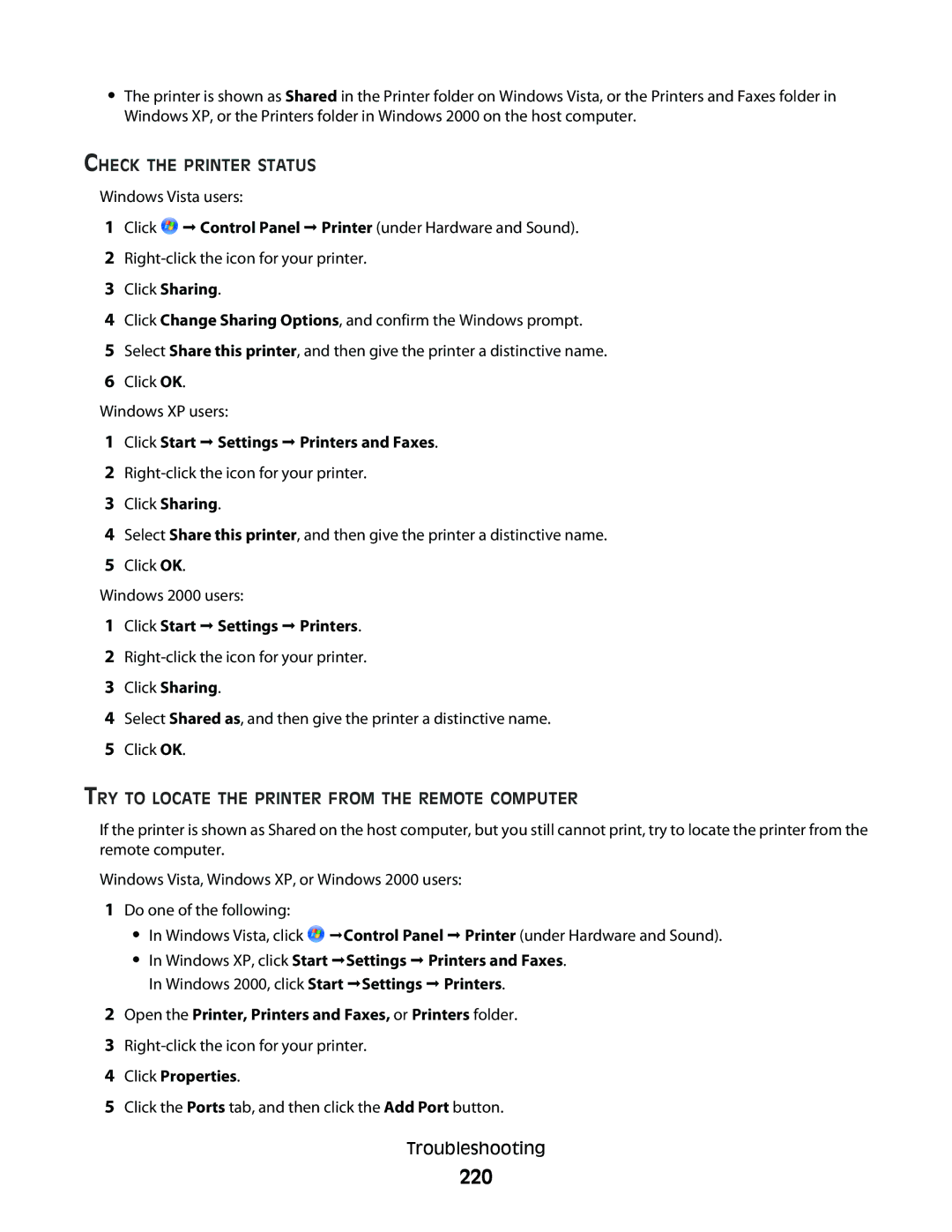 Lexmark 9500 Series manual 220, Check the Printer Status, TRY to Locate the Printer from the Remote Computer 