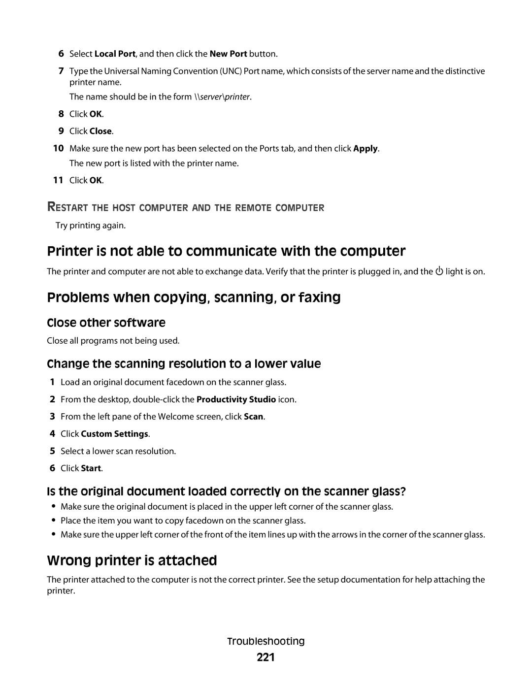 Lexmark 9500 Series manual Printer is not able to communicate with the computer, Problems when copying, scanning, or faxing 
