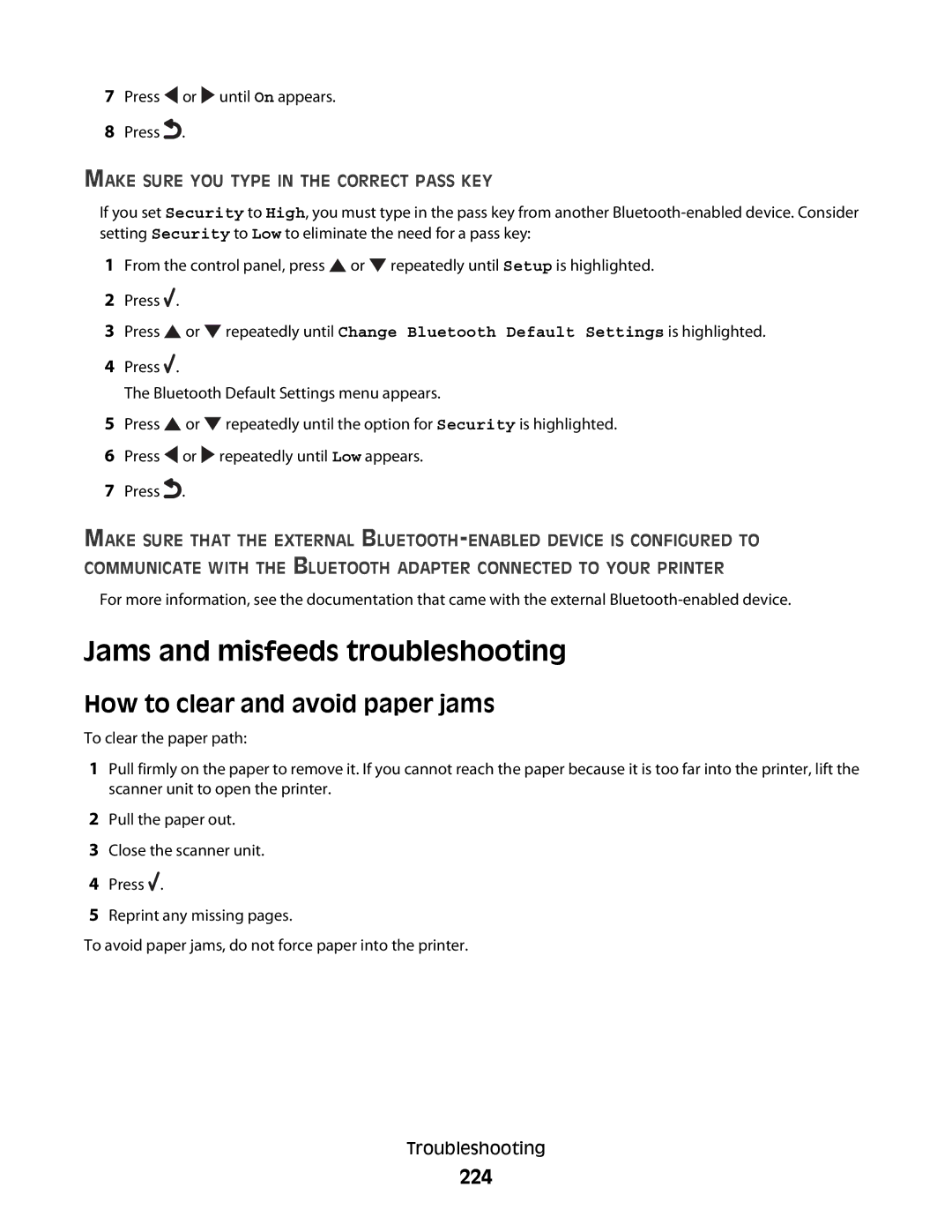 Lexmark 9500 Series manual Jams and misfeeds troubleshooting, How to clear and avoid paper jams, 224 