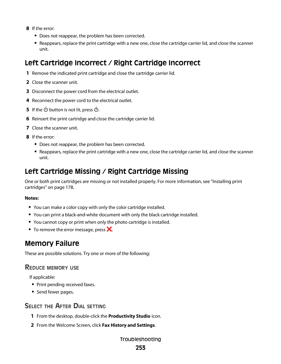 Lexmark 9500 Series Left Cartridge Incorrect / Right Cartridge Incorrect, Left Cartridge Missing / Right Cartridge Missing 