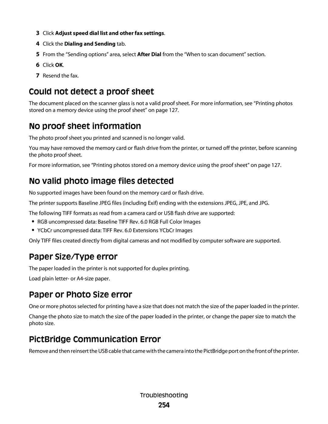 Lexmark 9500 Series manual Could not detect a proof sheet, No proof sheet information, No valid photo image files detected 